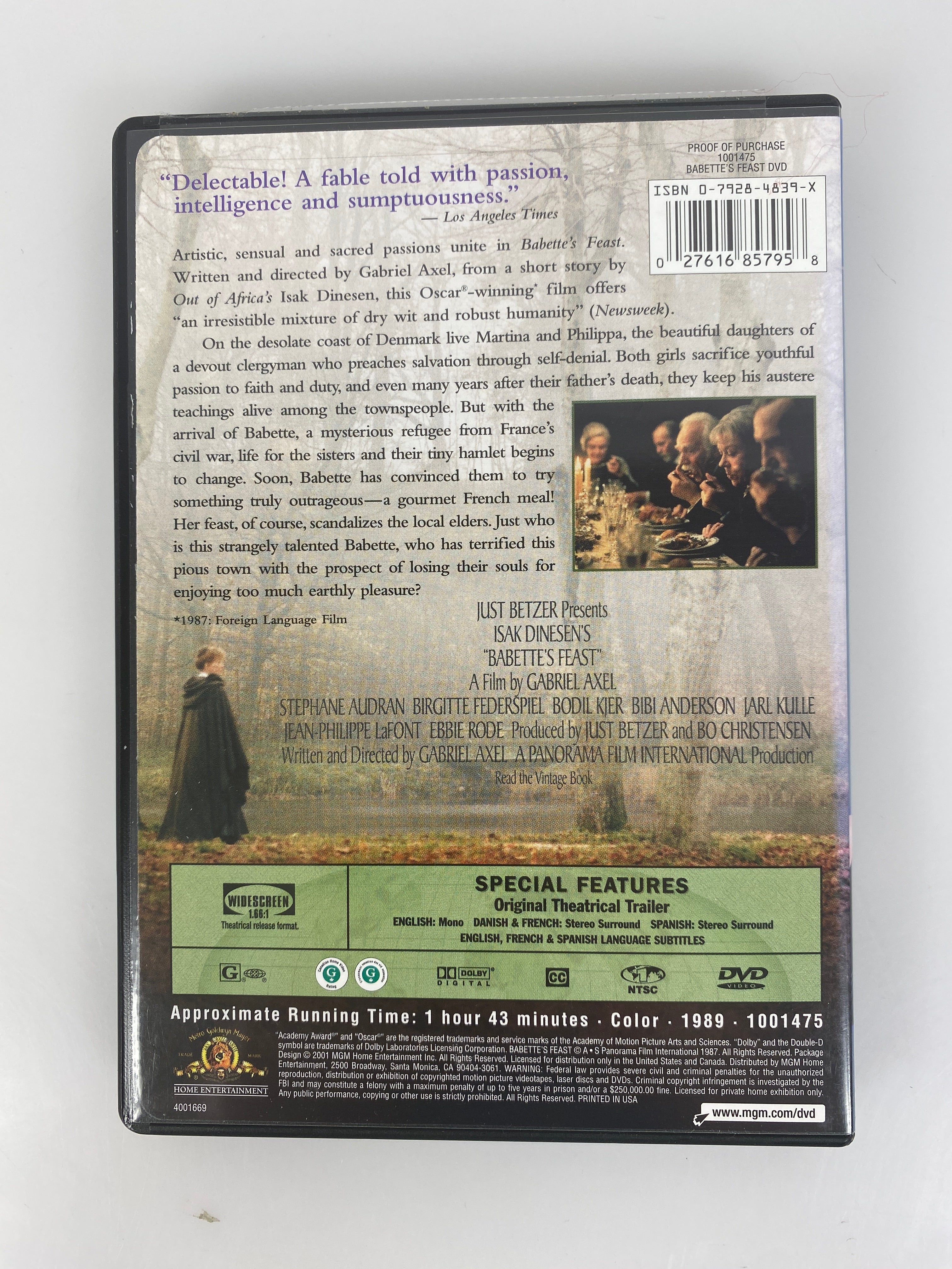 Babette's Feast MGM World Film DVD 1989