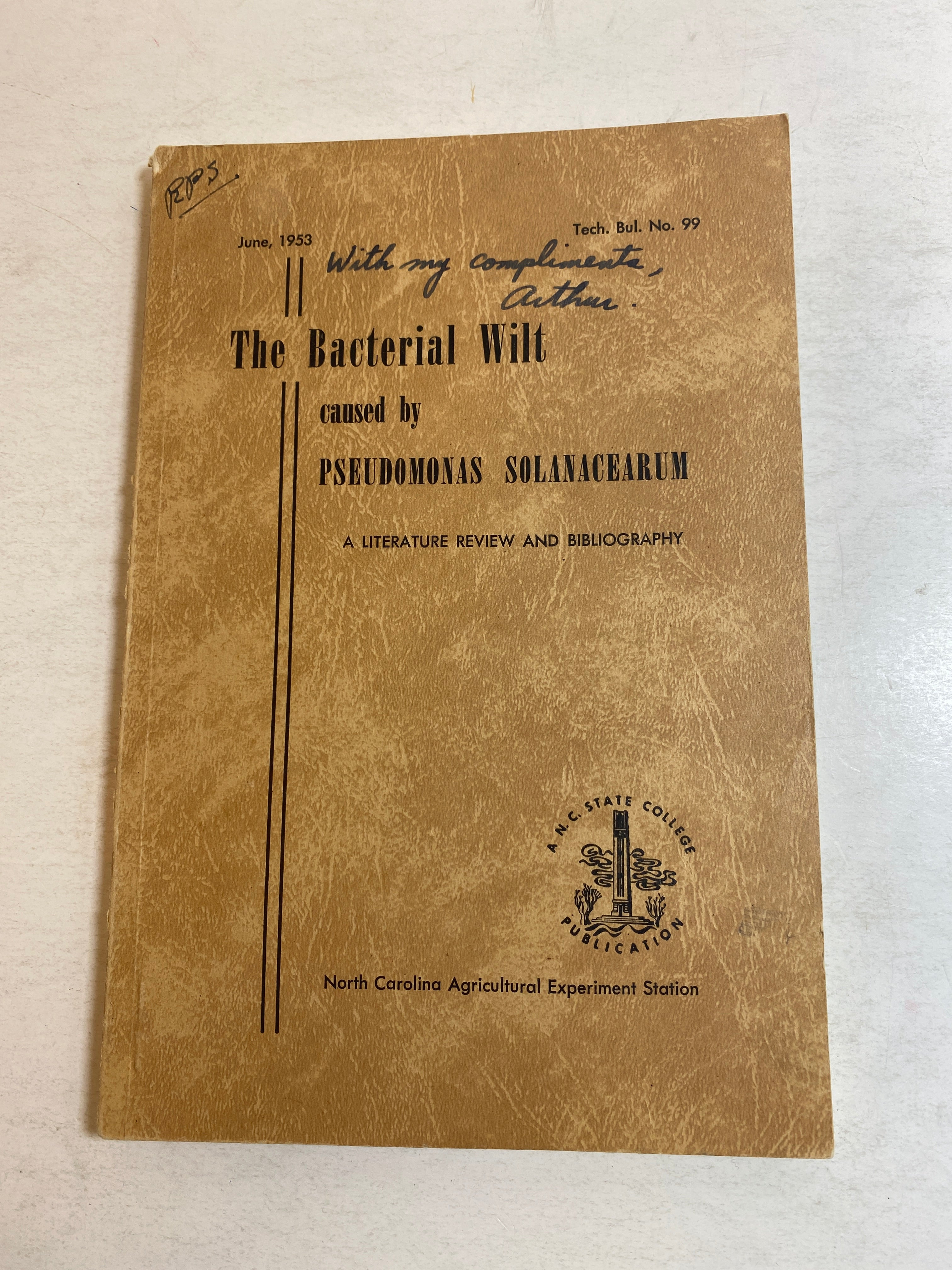 Bacterial Wilt Arthur Kelman 1953 *Signed*