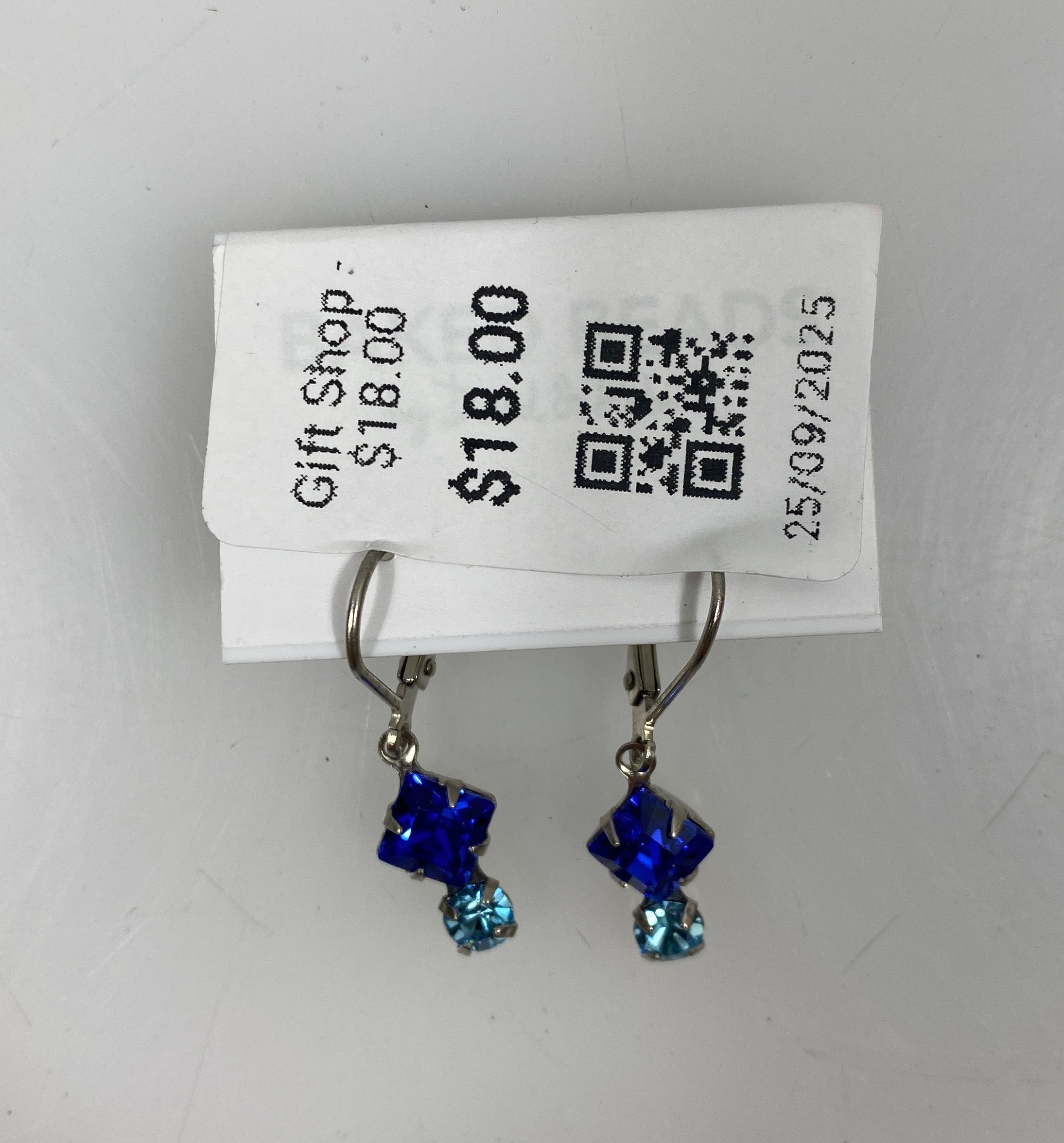 Baked Beads Diamond Stacked Blue Crystal Earrings