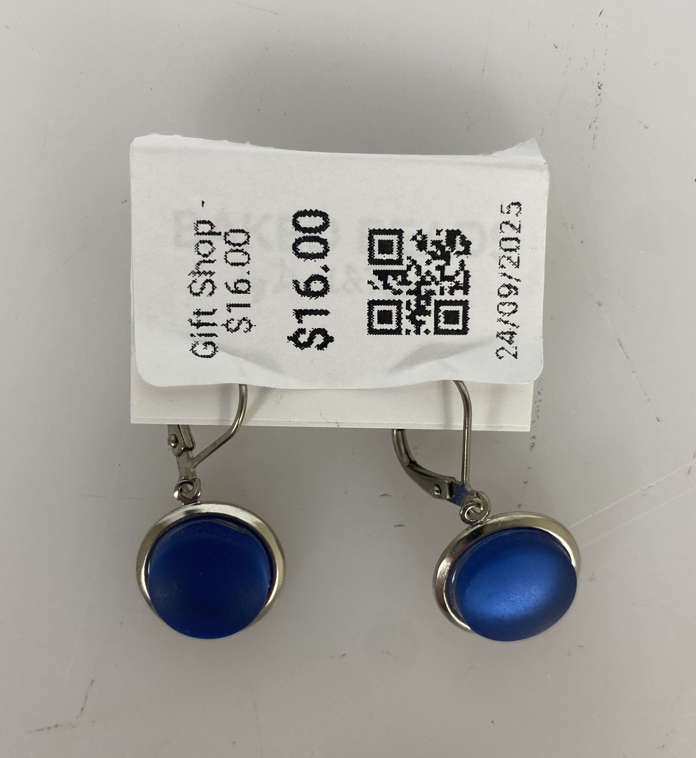 Baked Beads Silver Blue Sea Glass Dangle Earrings