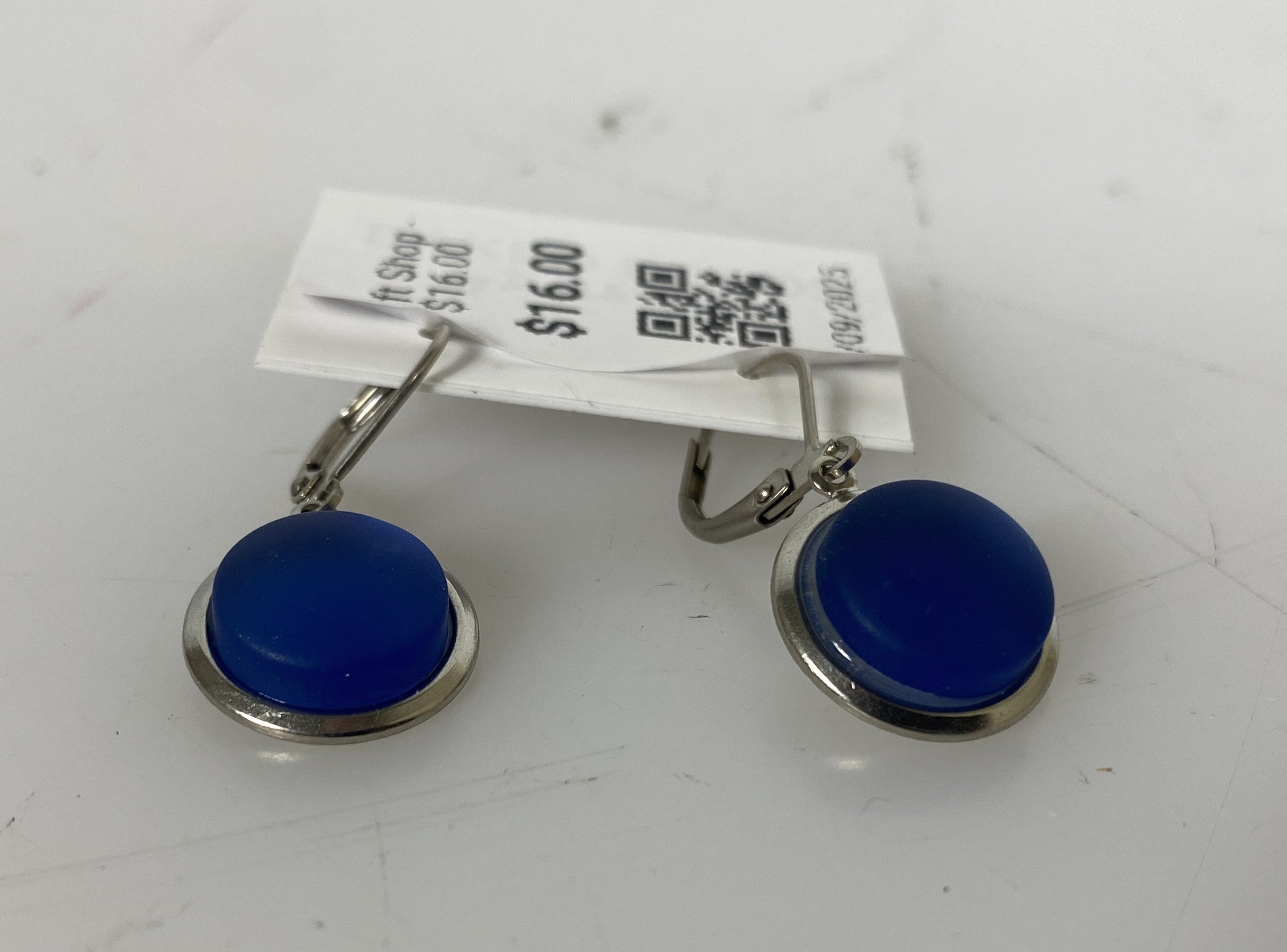 Baked Beads Silver Blue Sea Glass Dangle Earrings