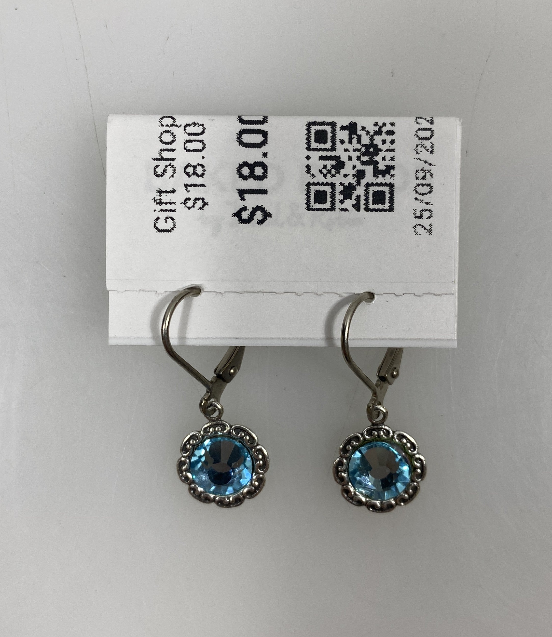 Baked Beads Silver Light Blue Crystal Flower Earrings