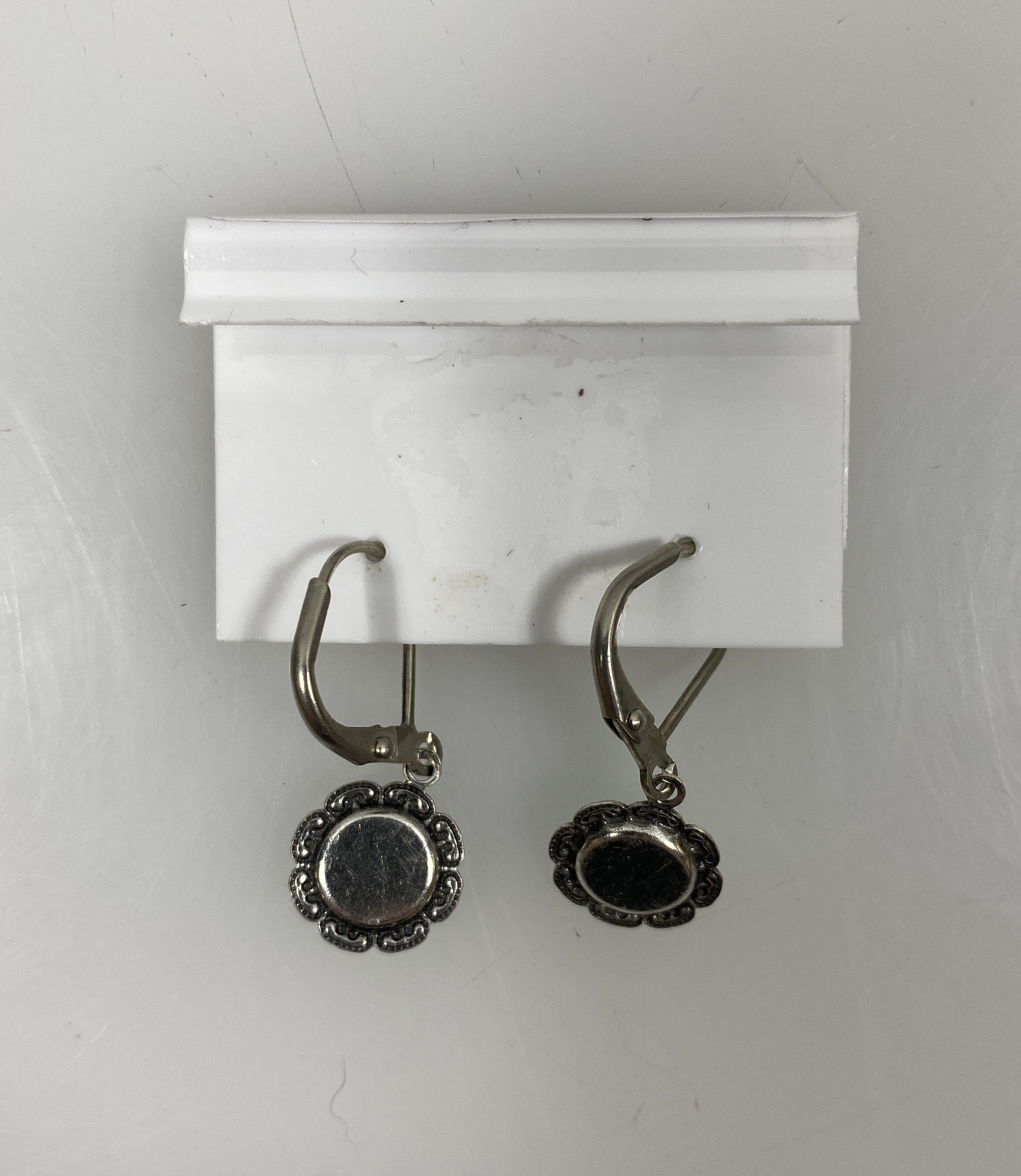 Baked Beads Silver Light Blue Crystal Flower Earrings