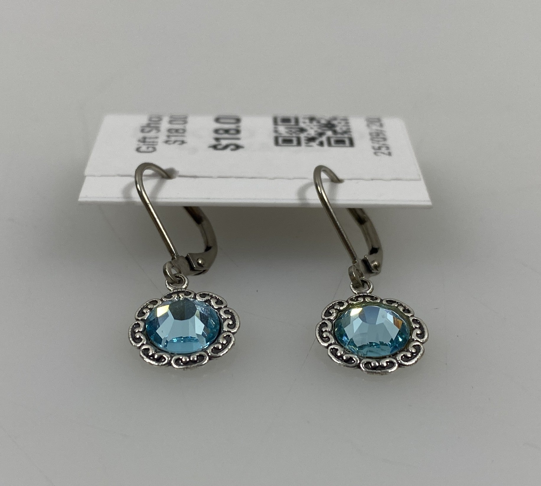 Baked Beads Silver Light Blue Crystal Flower Earrings