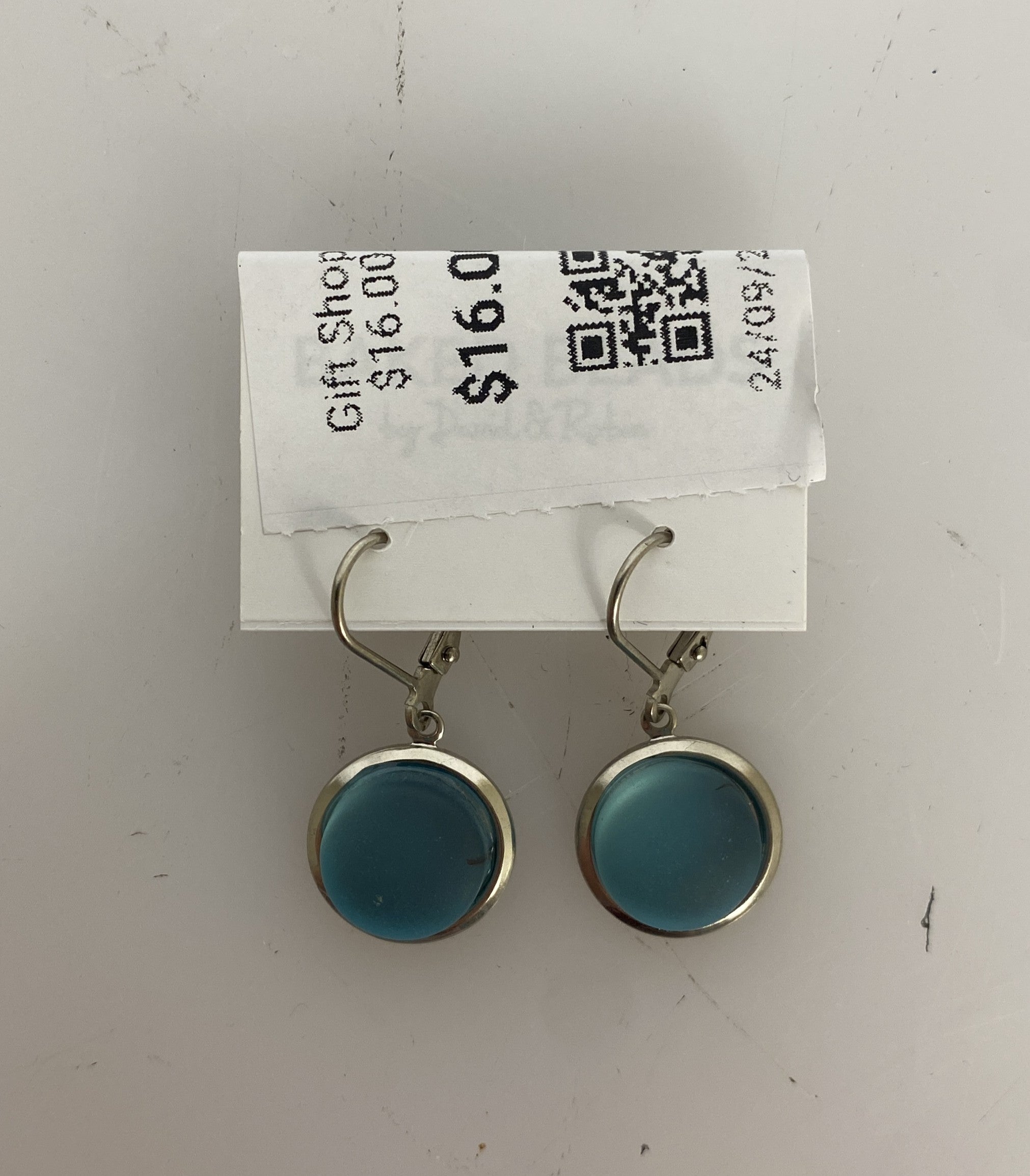 Baked Beads Silver Light Blue Sea Glass Dangle Earrings