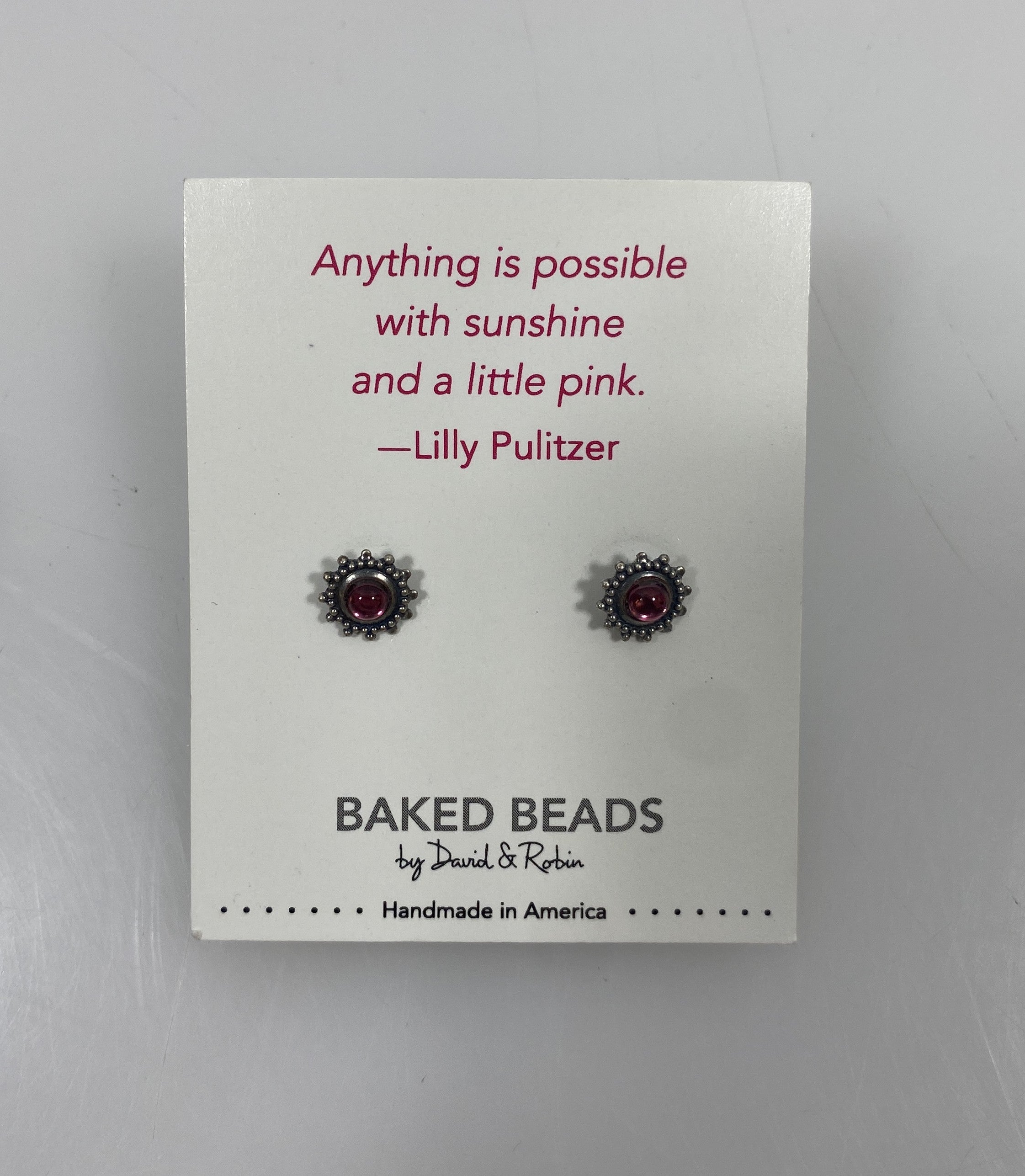 Baked Beads Silver Pink Stud Earrings