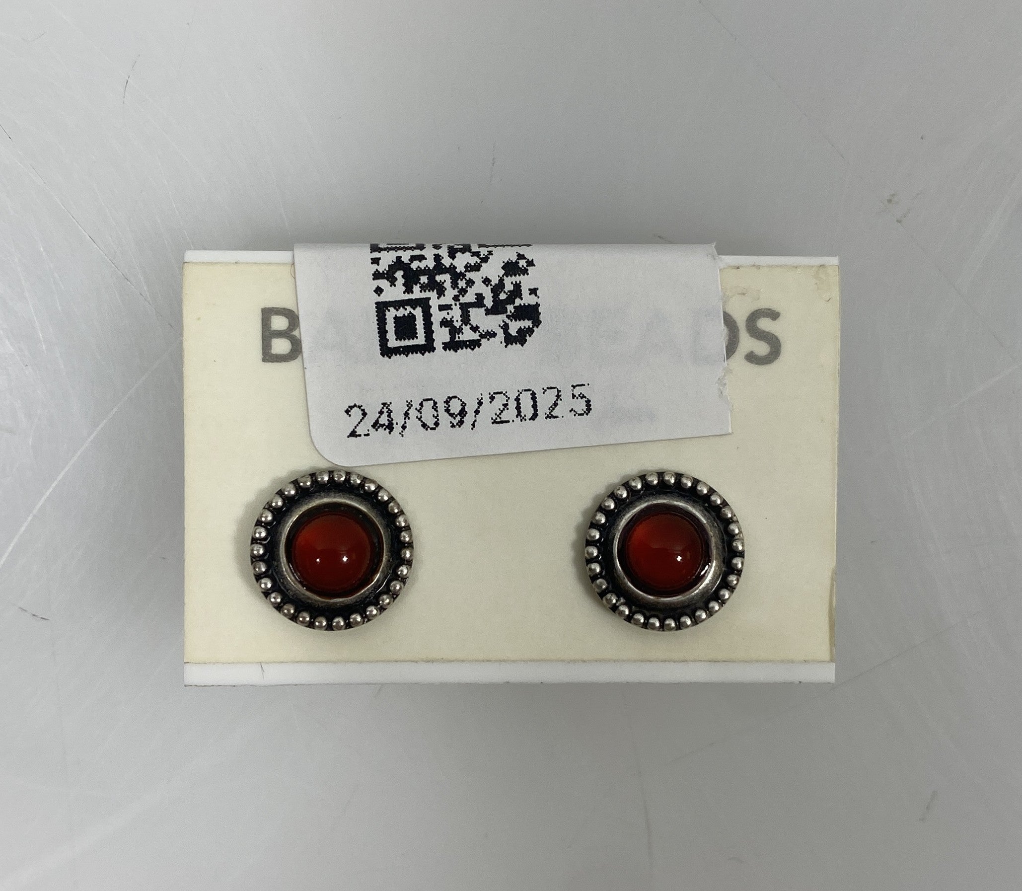 Baked Beads Silver Red Granulated Stud Earrings