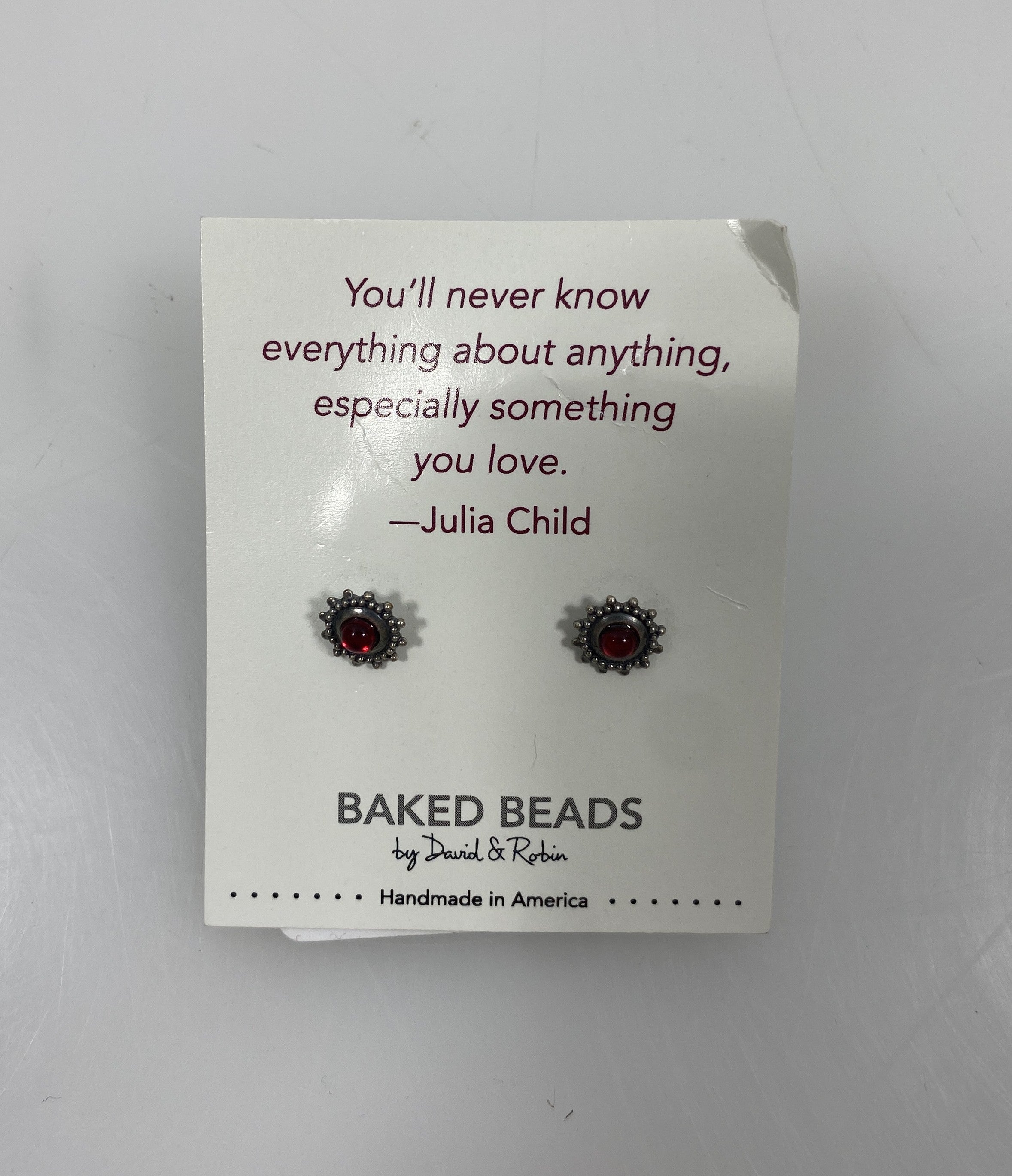 Baked Beads Silver Red Stud Earrings