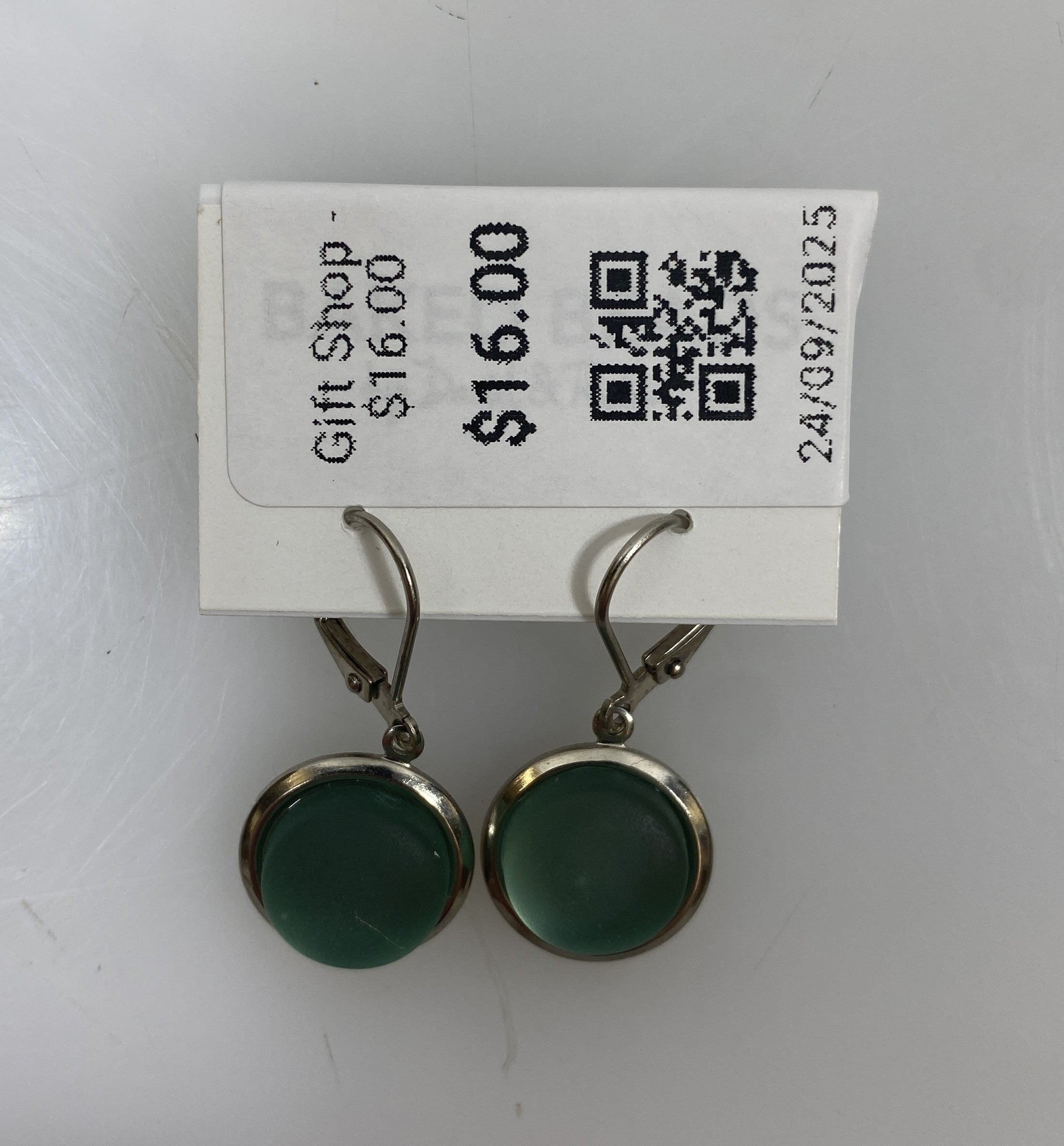 Baked Beads Silver Teal Sea Glass Dangle Earrings