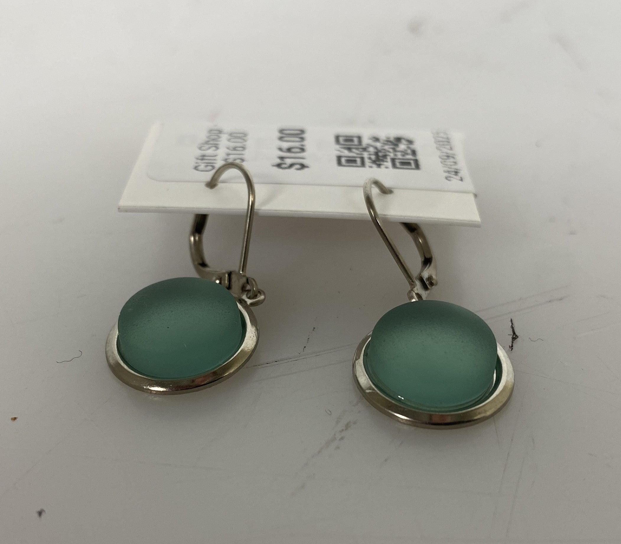 Baked Beads Silver Teal Sea Glass Dangle Earrings