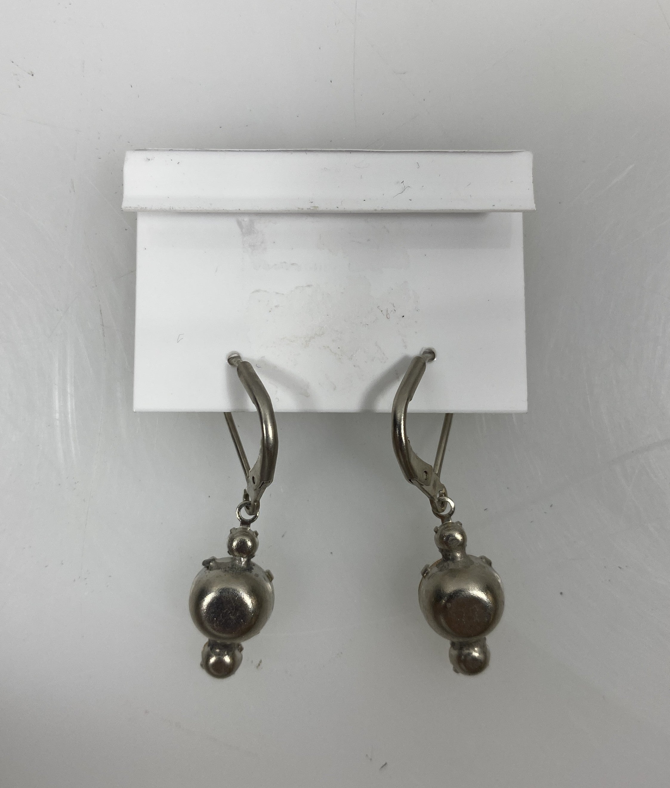 Baked Beads Silver Triple Stacked White Crystal Earrings