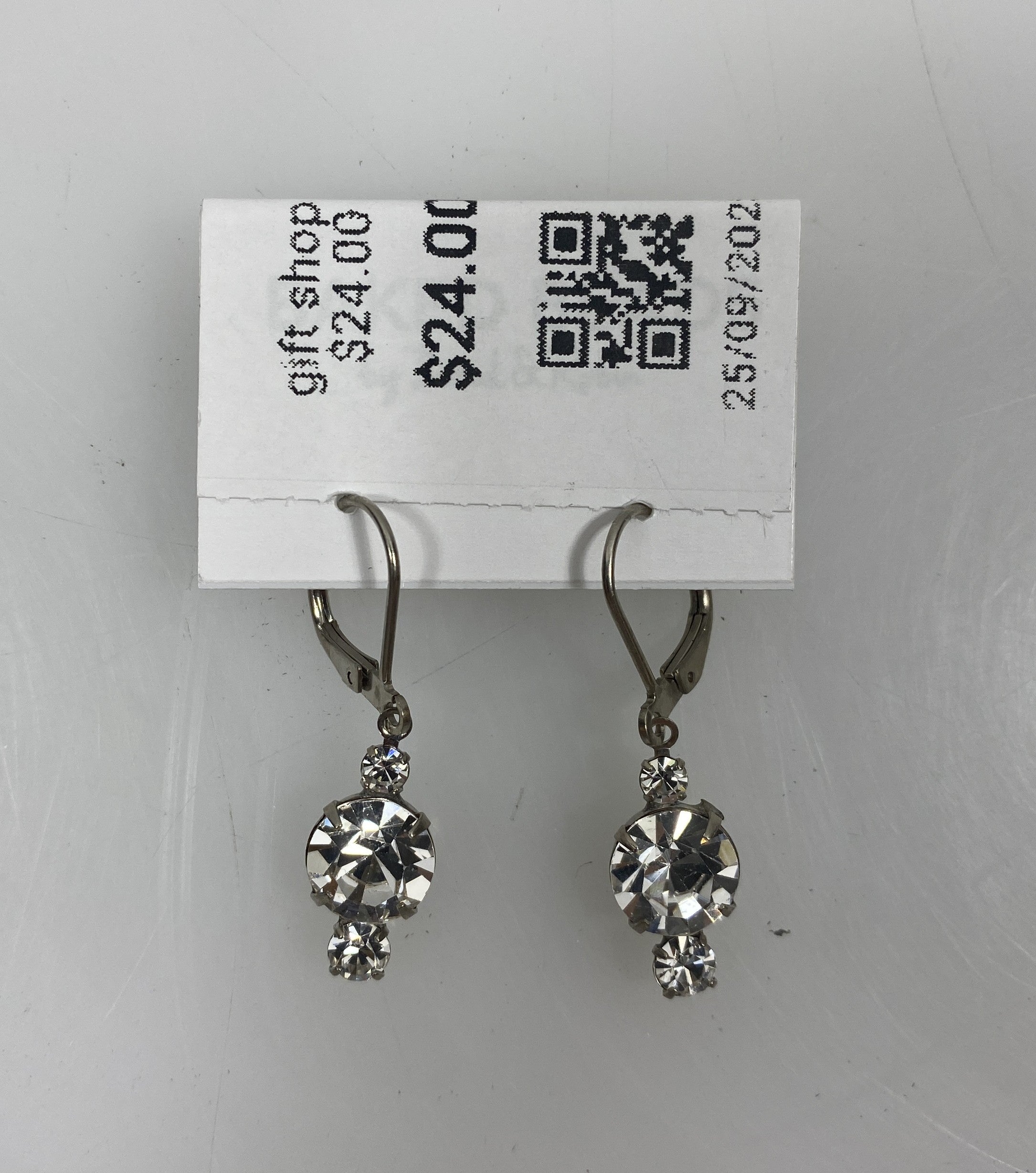Baked Beads Silver Triple Stacked White Crystal Earrings