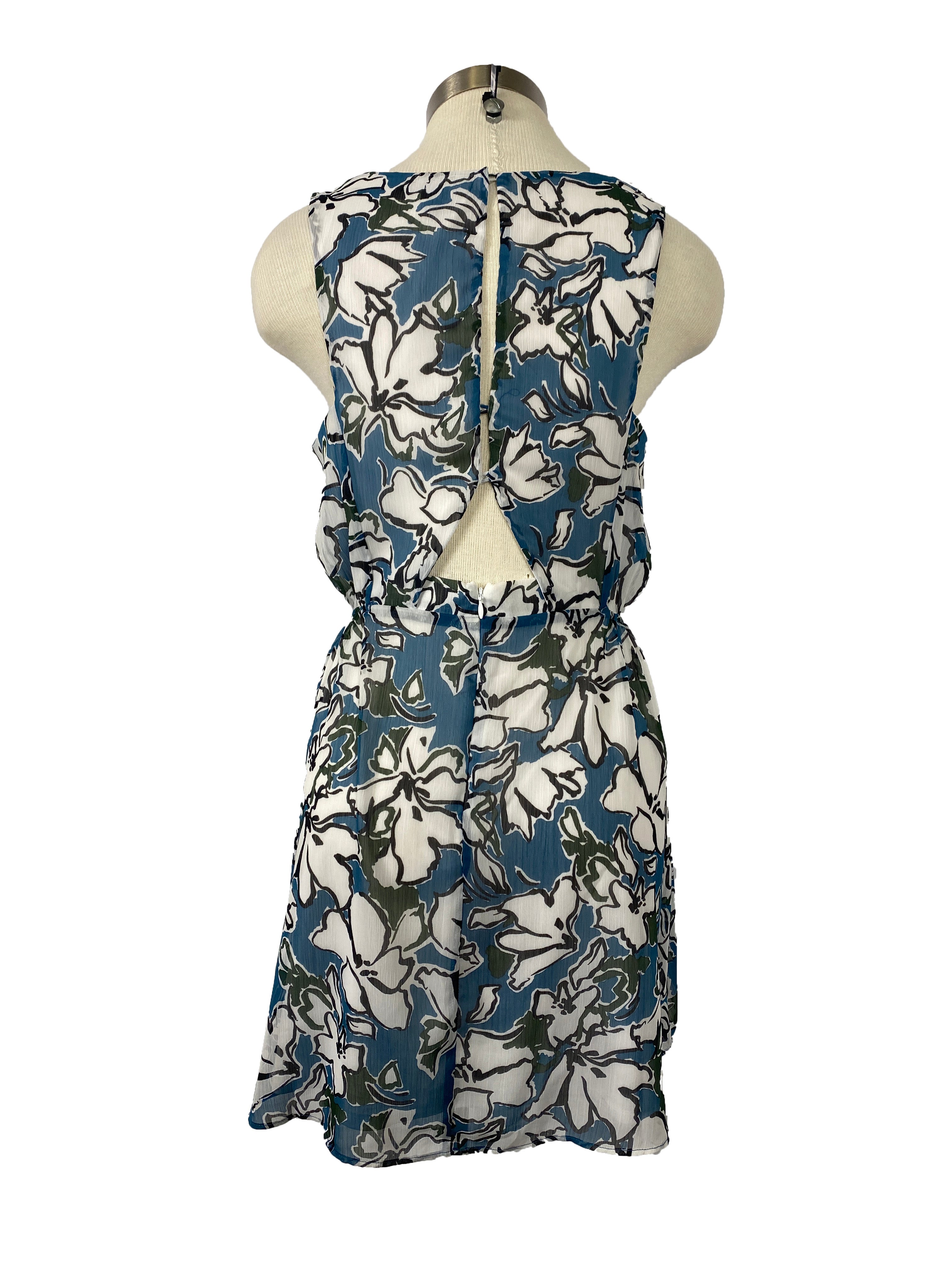 Banana Republic Steel Blue, Charcoal, White Floral Sleeveless Dress Women's Size 6P
