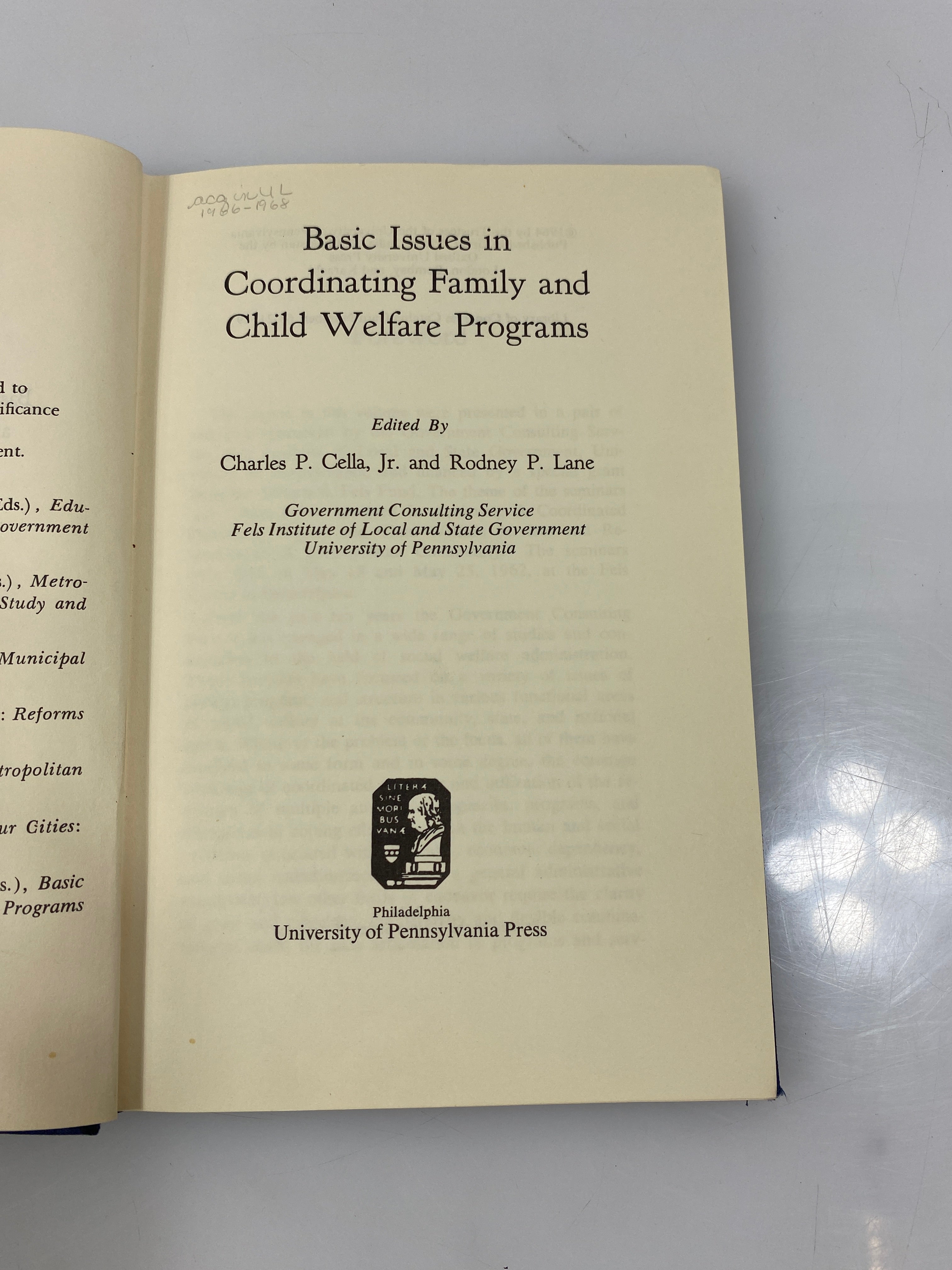 Basic Issues in Coordinating Family and Child Welfare Programs Ex-libra 1964 HC