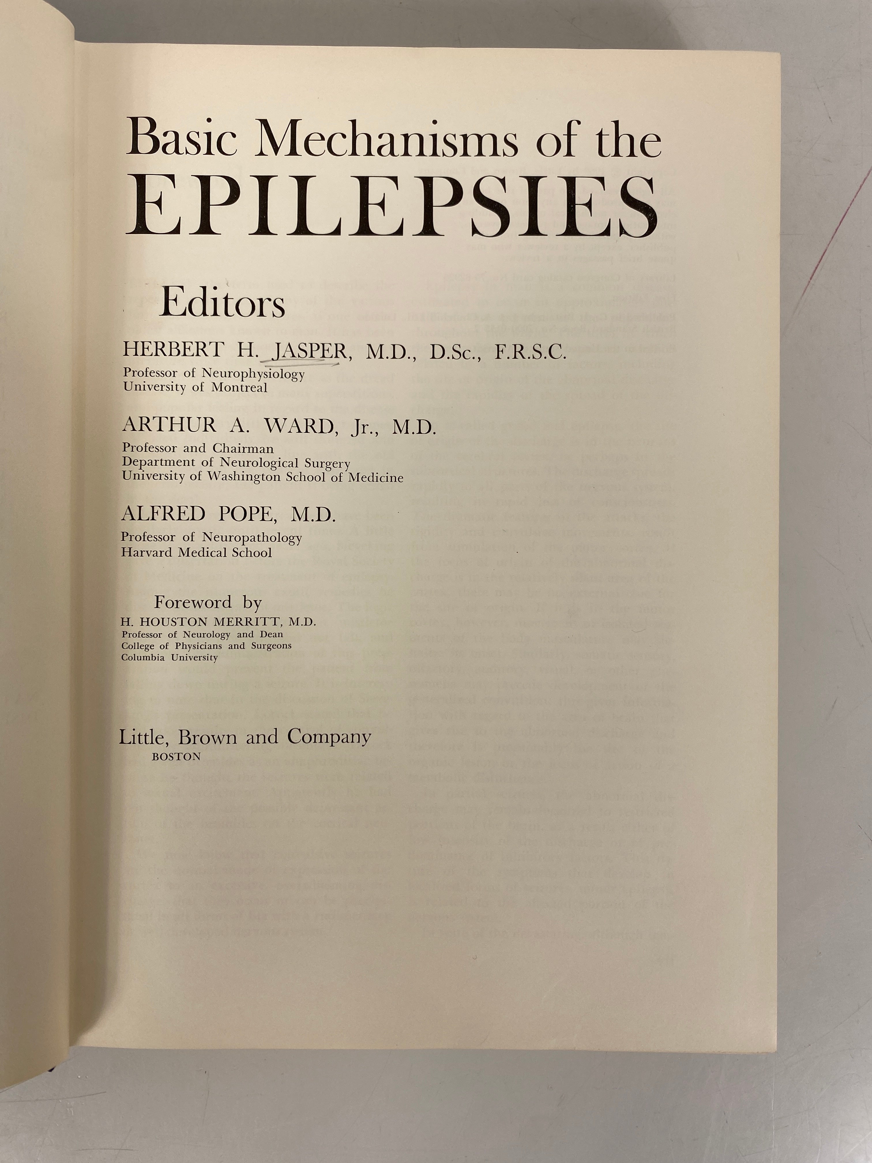 Basic Mechanisms of the Epilepsies Jasper/Ward/Pope 1969 1st Ed HC
