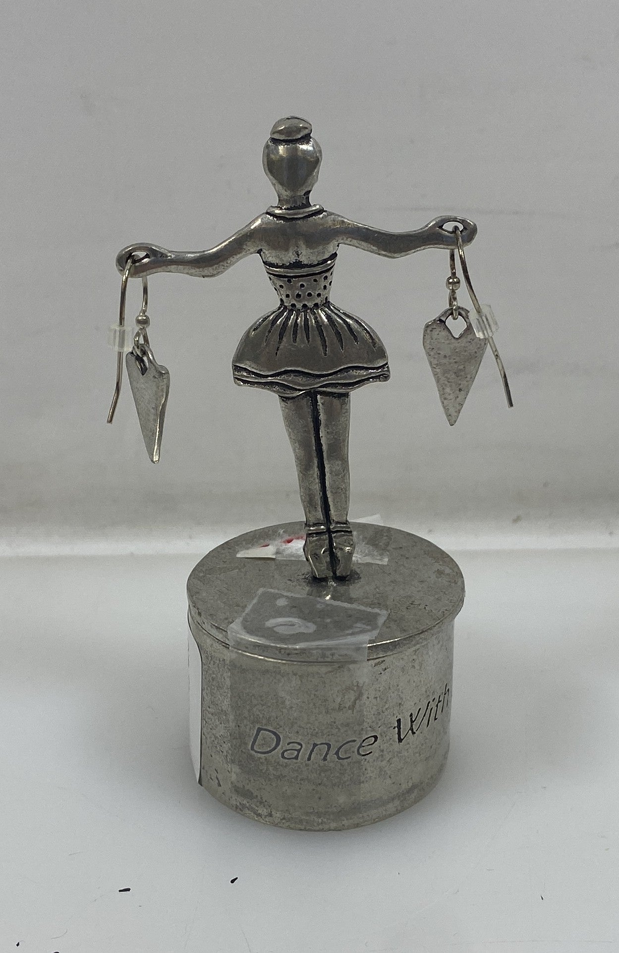 Basic Spirit Fine Pewter Ballerina Wish Box Figurine With Earrings