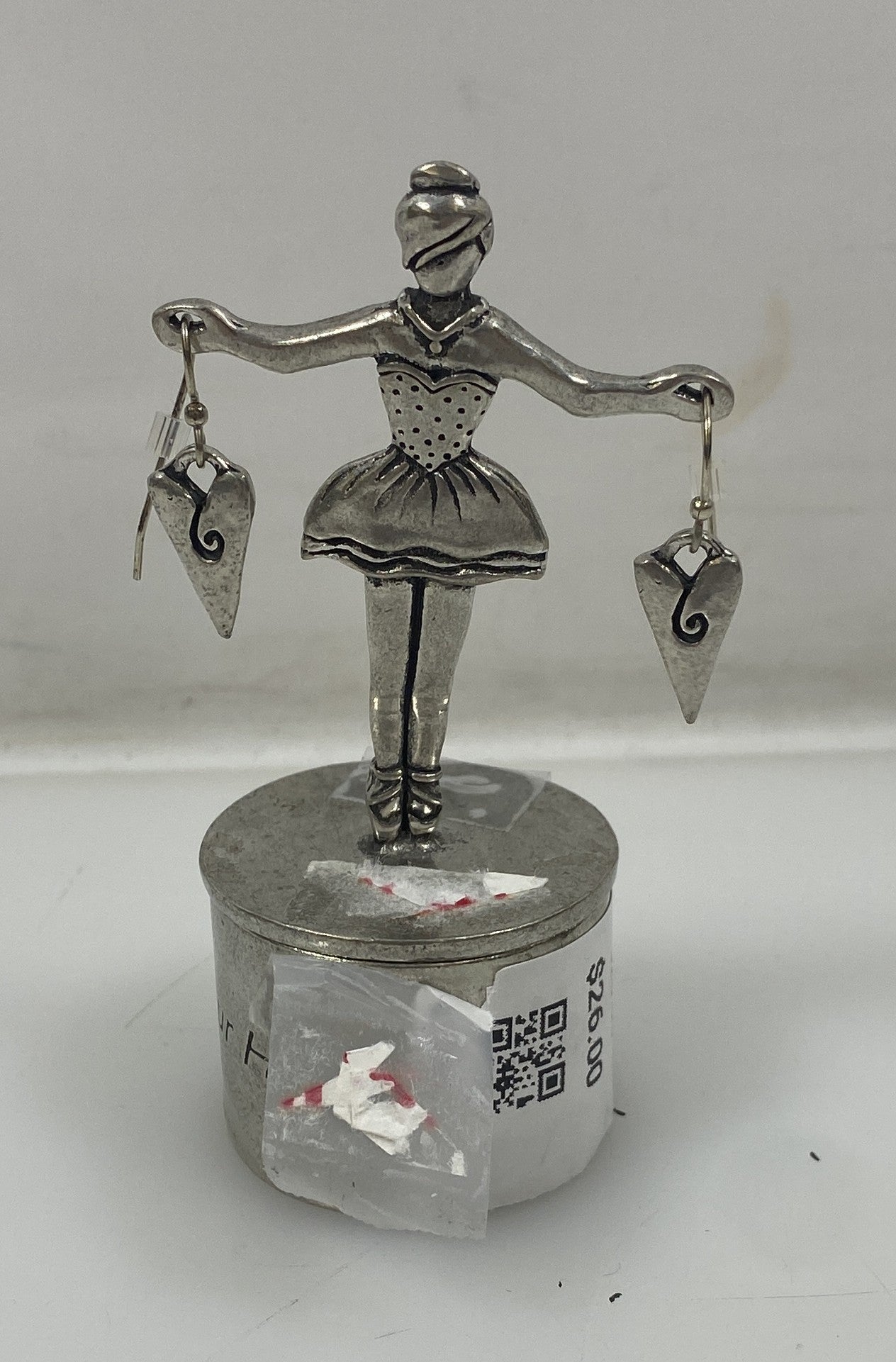 Basic Spirit Fine Pewter Ballerina Wish Box Figurine With Earrings