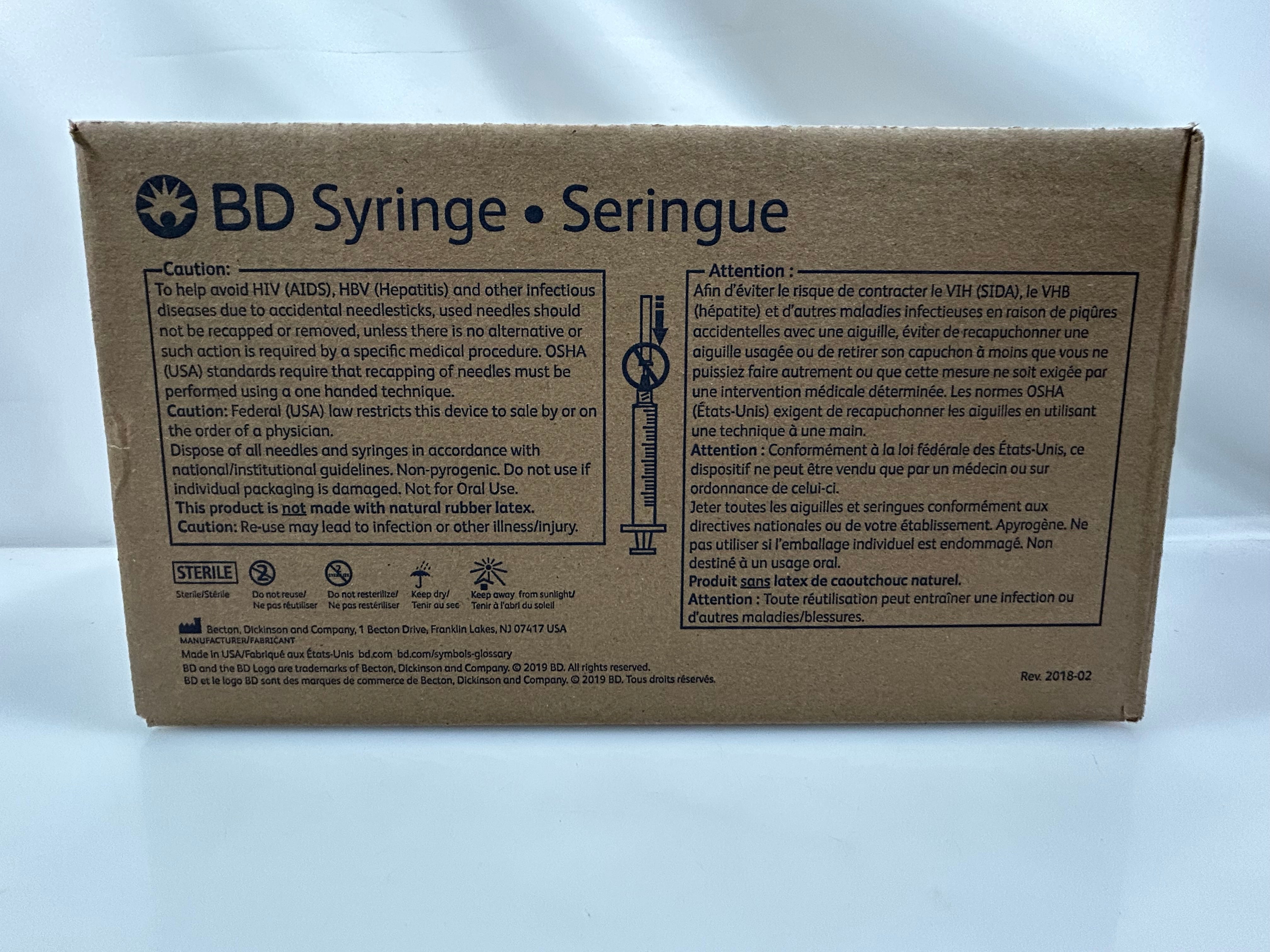 BD Plastipak 3mL Syringe 200 Count 309656 *New in Package*