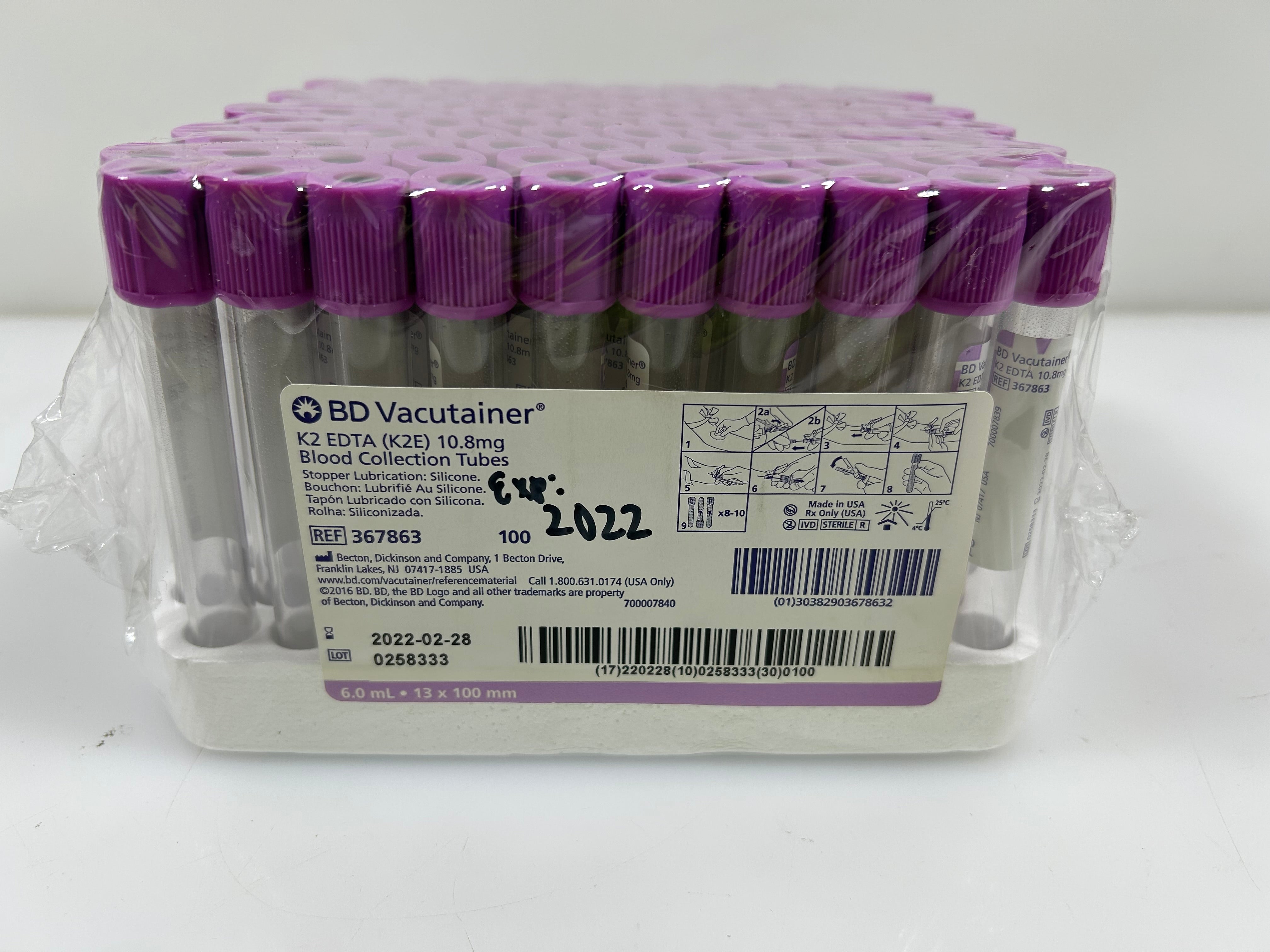 BD Vacutainer K2 EDTA Plus Blood Collection Tubes 100 count *New*