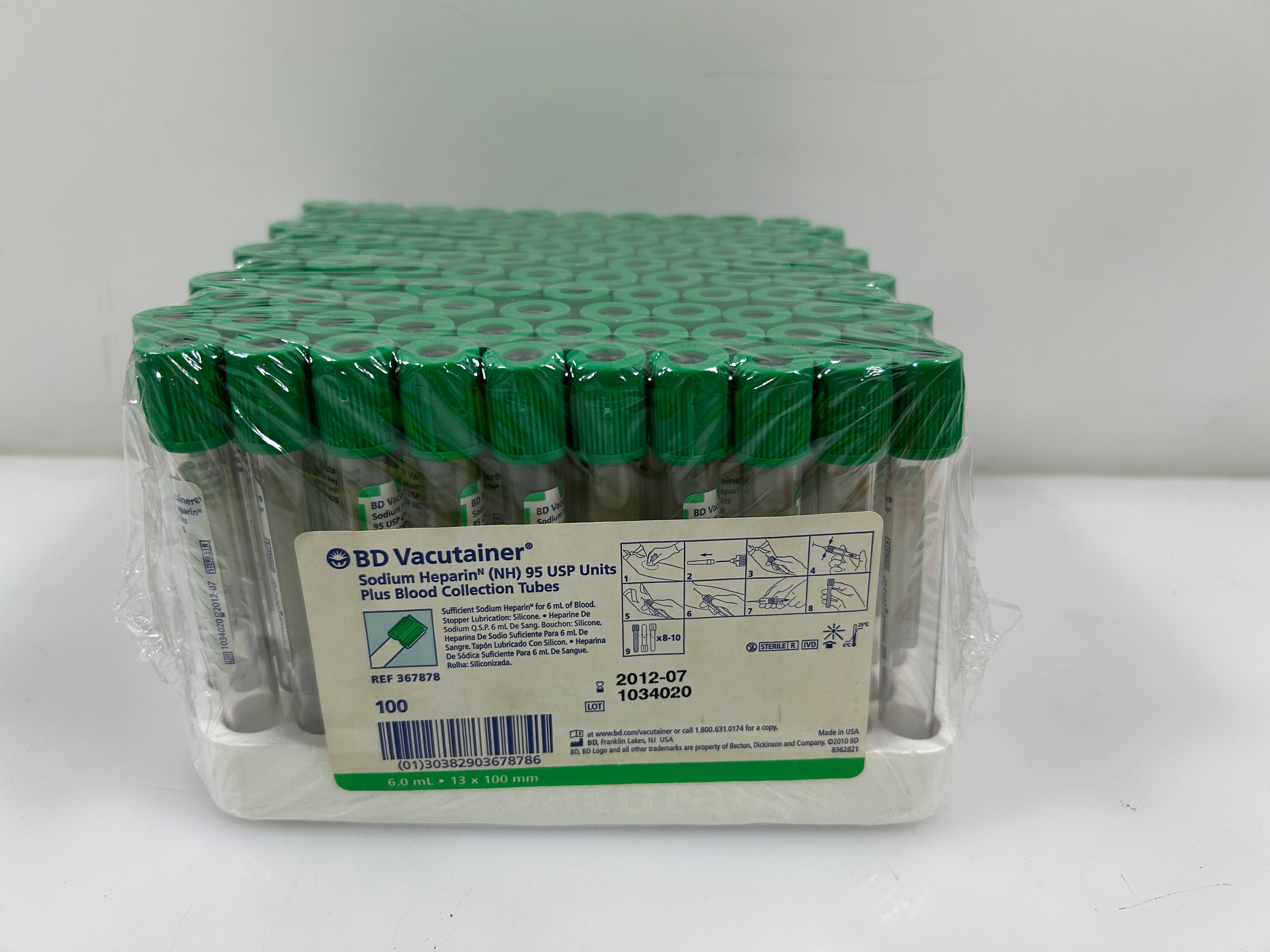 BD Vacutainer Sodium Heparin 95 Blood Collection Tubes 100 count