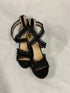 Bebe Black Strappy Wedge Pumps with Zippered Heel and Frayed Fabric Women's Size 8
