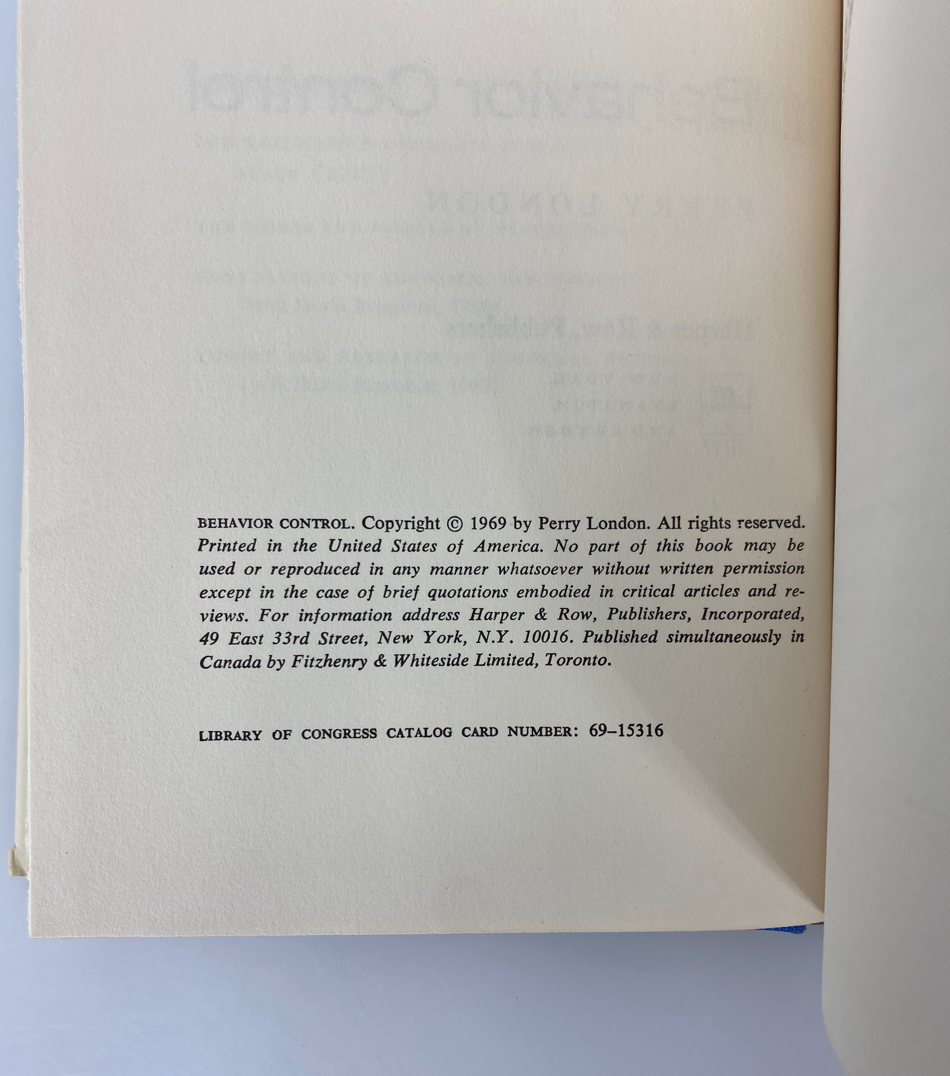 Behavior Control by Perry London 1969 Hypnotism/Drugs/Brain Implants HCDJ