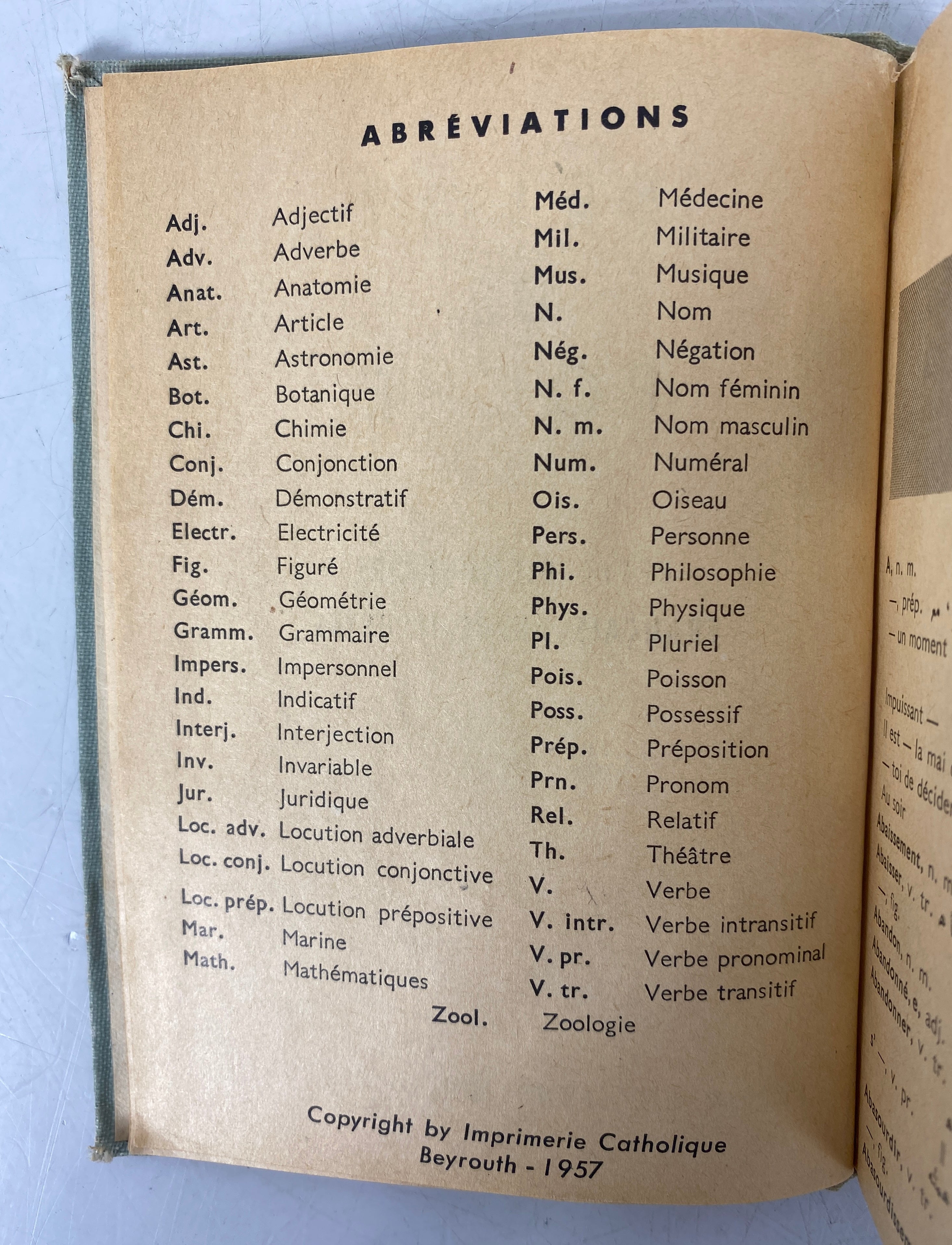 Belot de Poche Imprimerie Catholique French-Arabic Dictionary 1957 HC