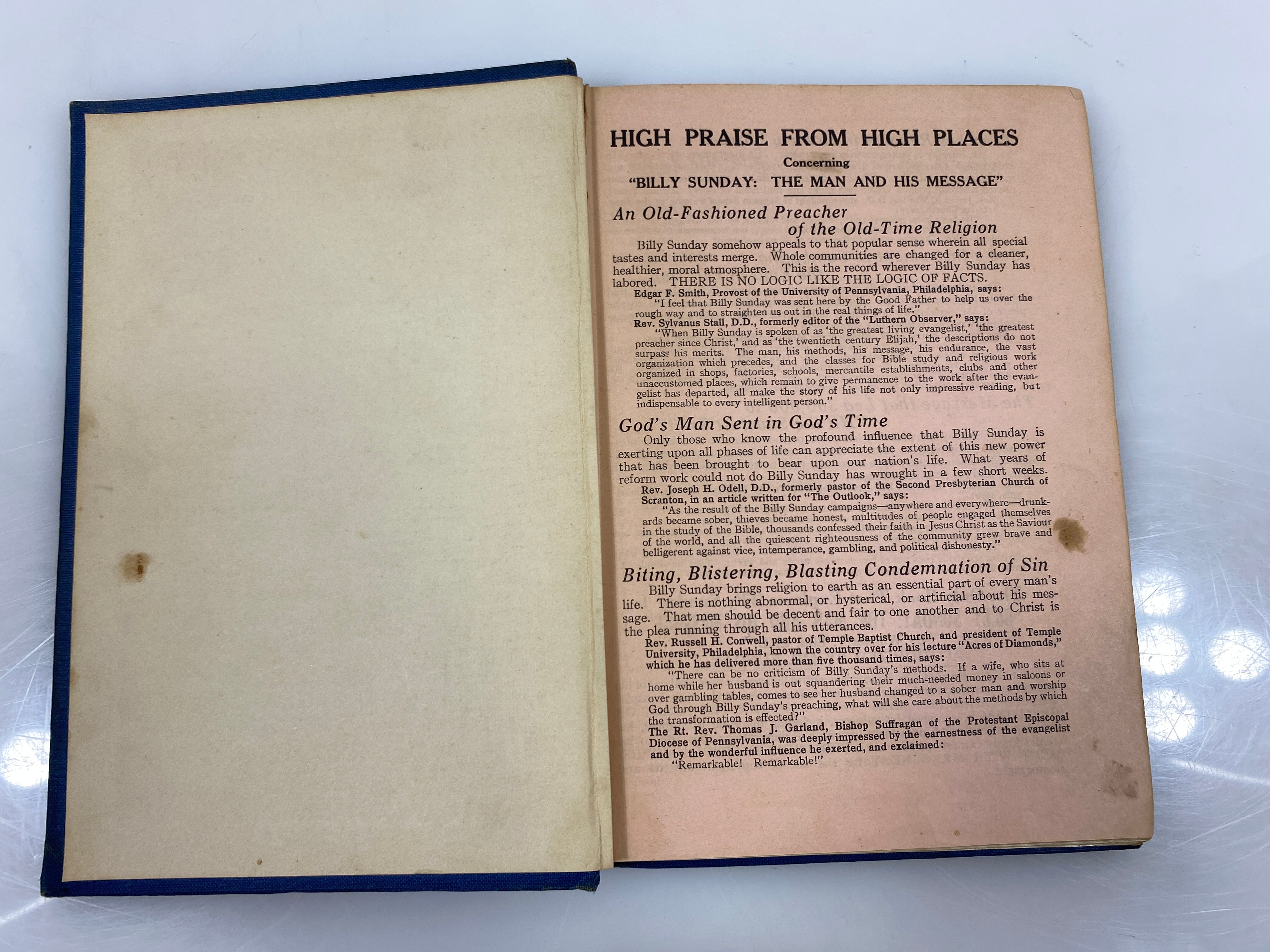 Billy Sunday the Man and His Message by Ellis 1914 HC