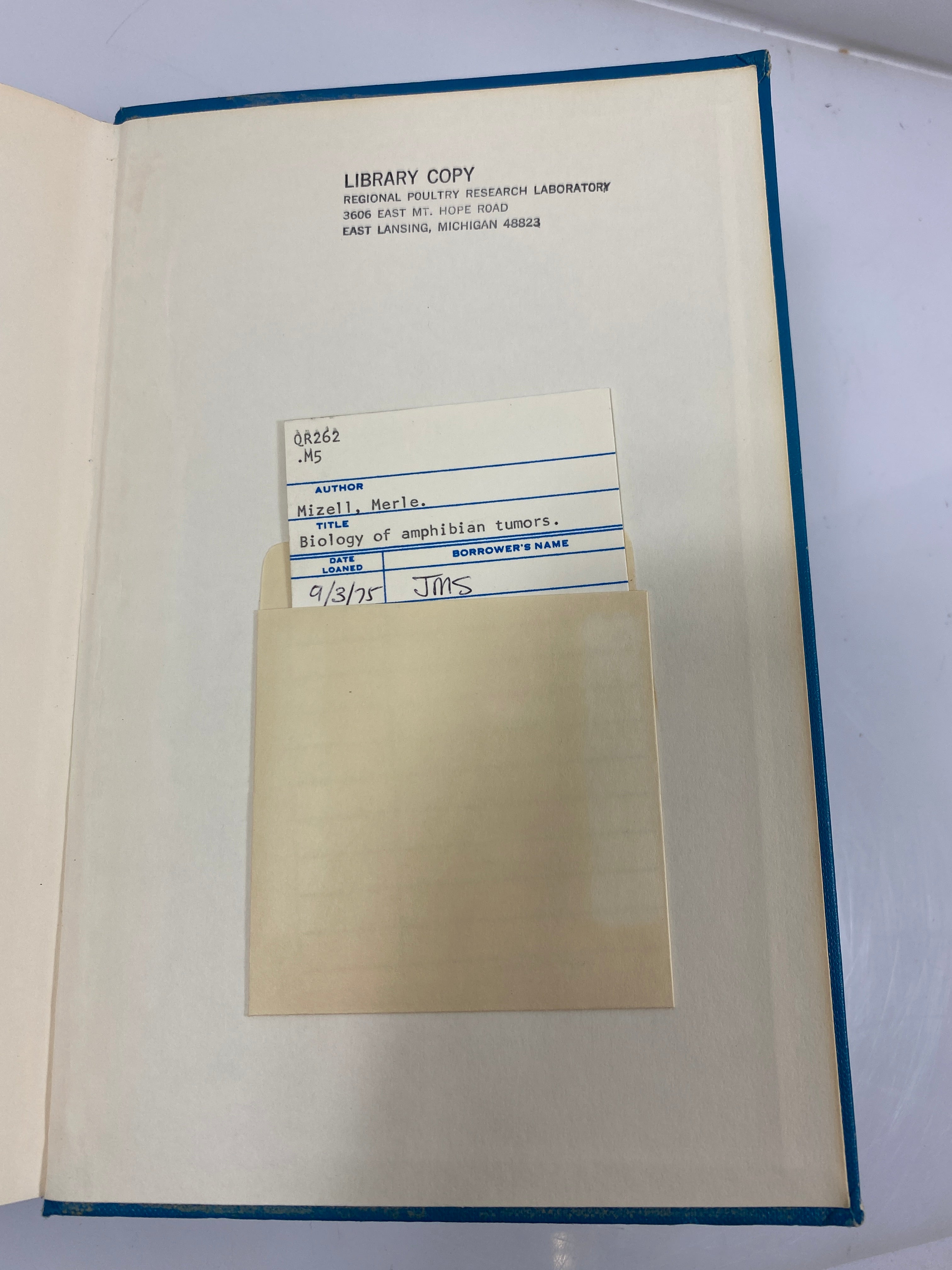 Biology of Amphibian Tumors Mizell Ex-library 1969 HC