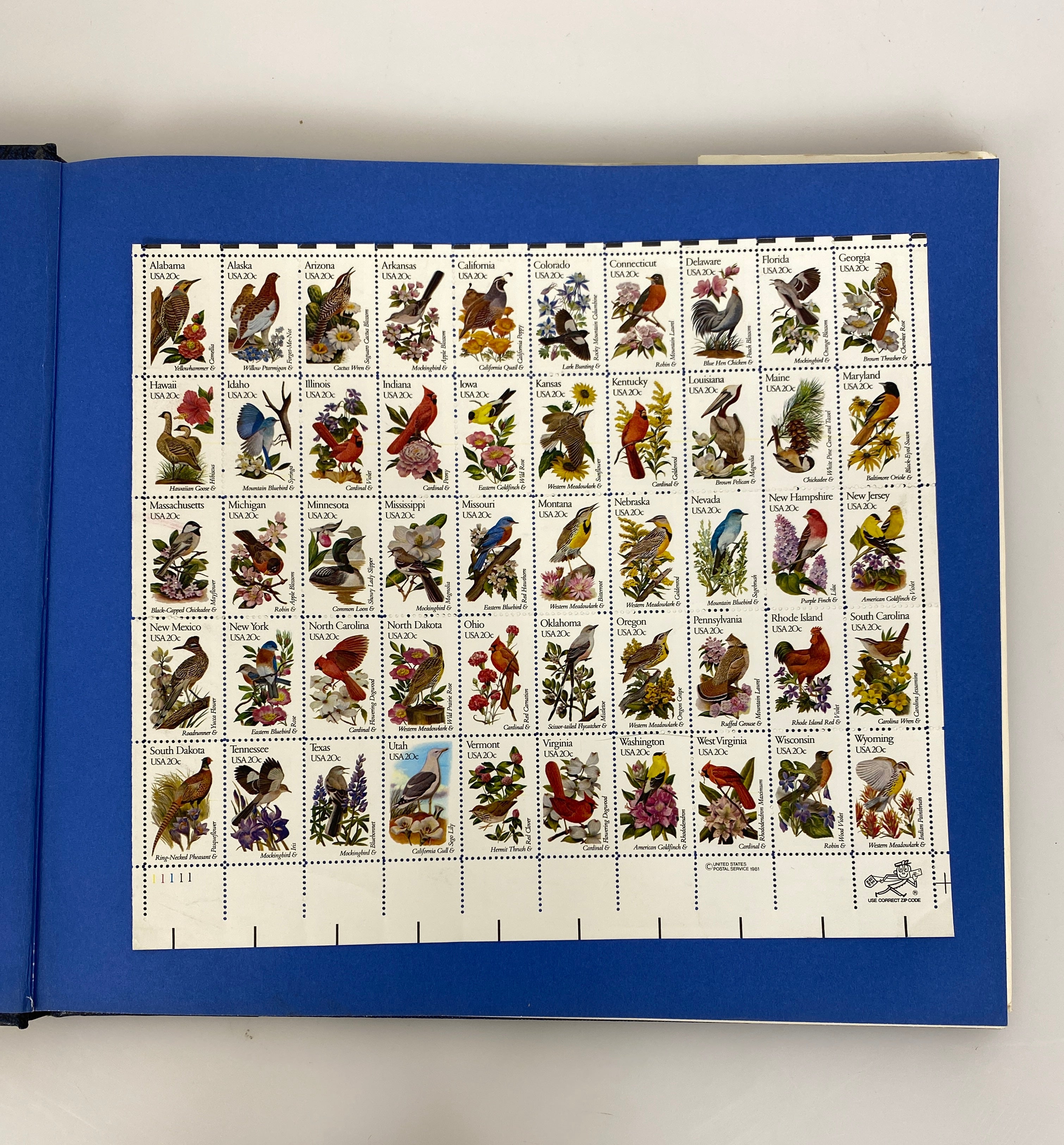Birds & Flowers of the Fifty States 1982 HC DJ with Stamps Set