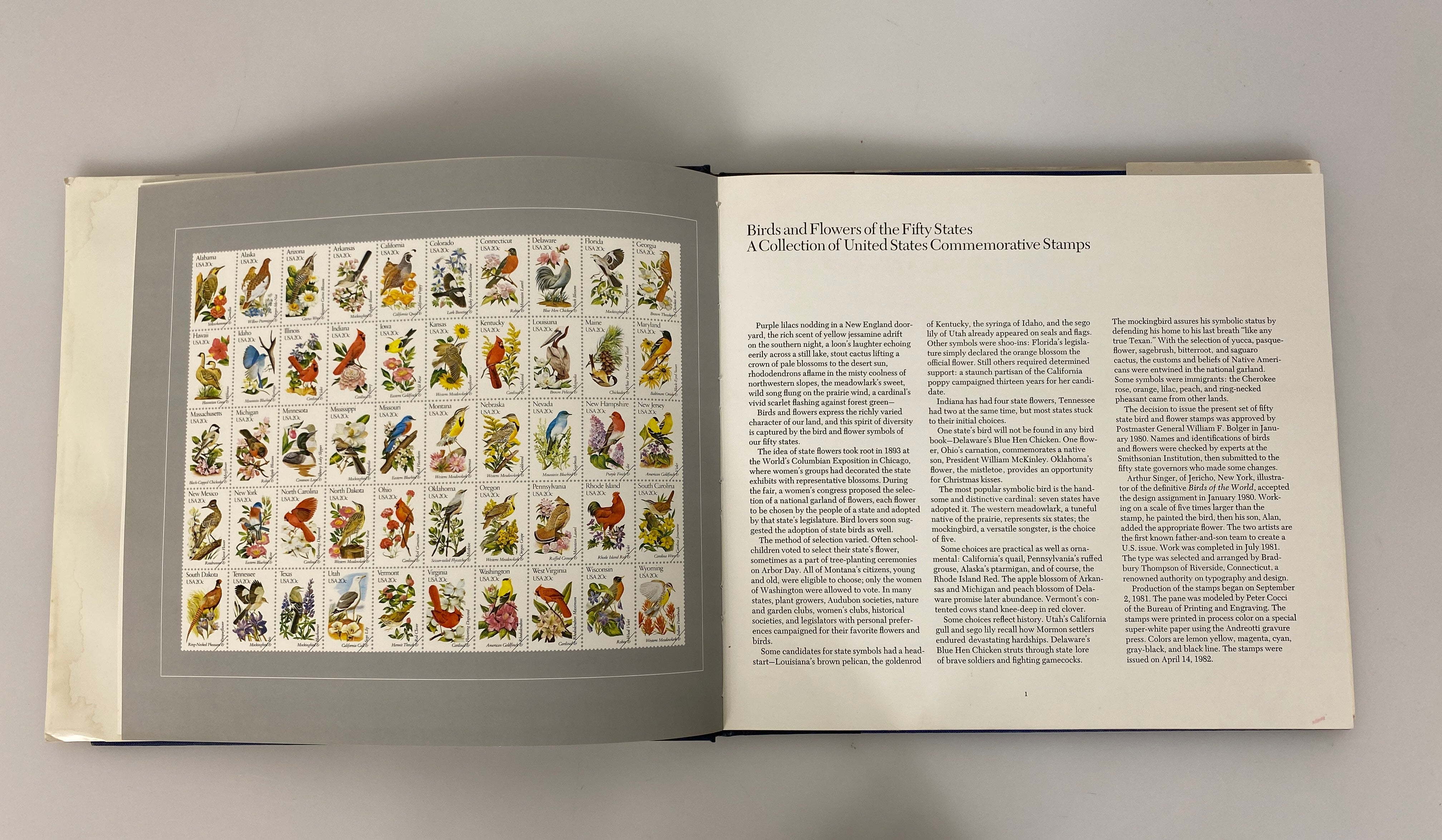Birds & Flowers of the Fifty States 1982 HC DJ with Stamps Set