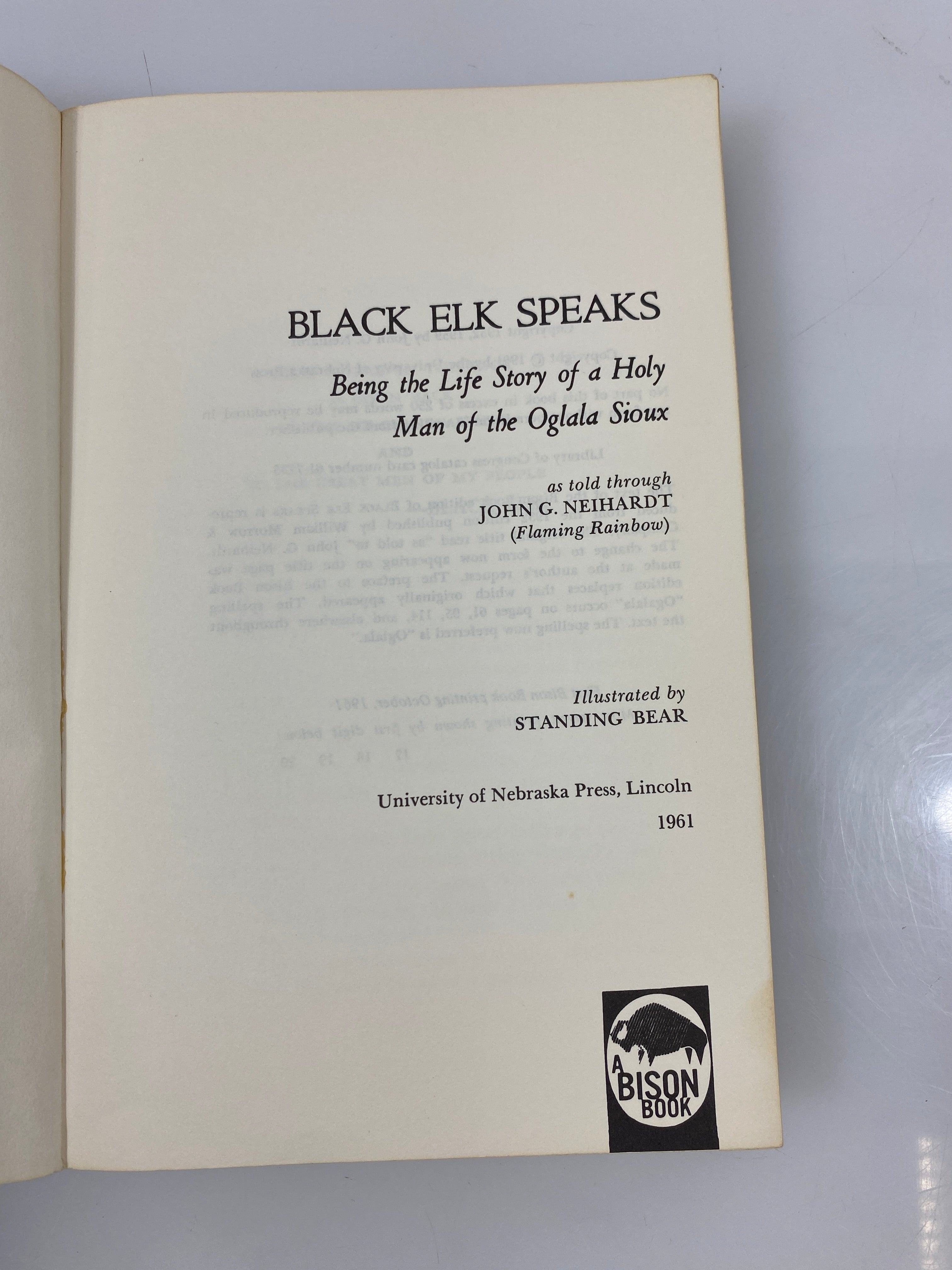 Black Elk Speaks by John G. Neihardt 1961 SC