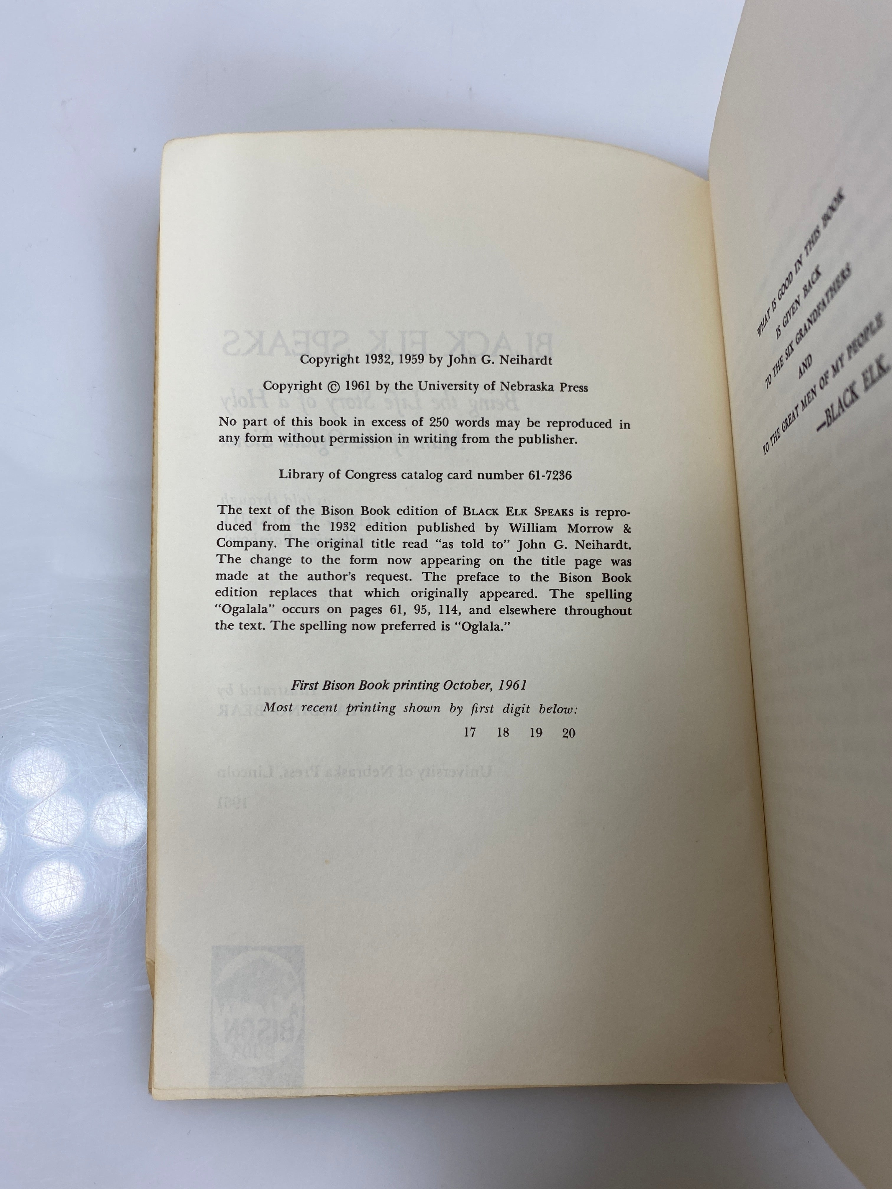 Black Elk Speaks by John G. Neihardt 1961 SC