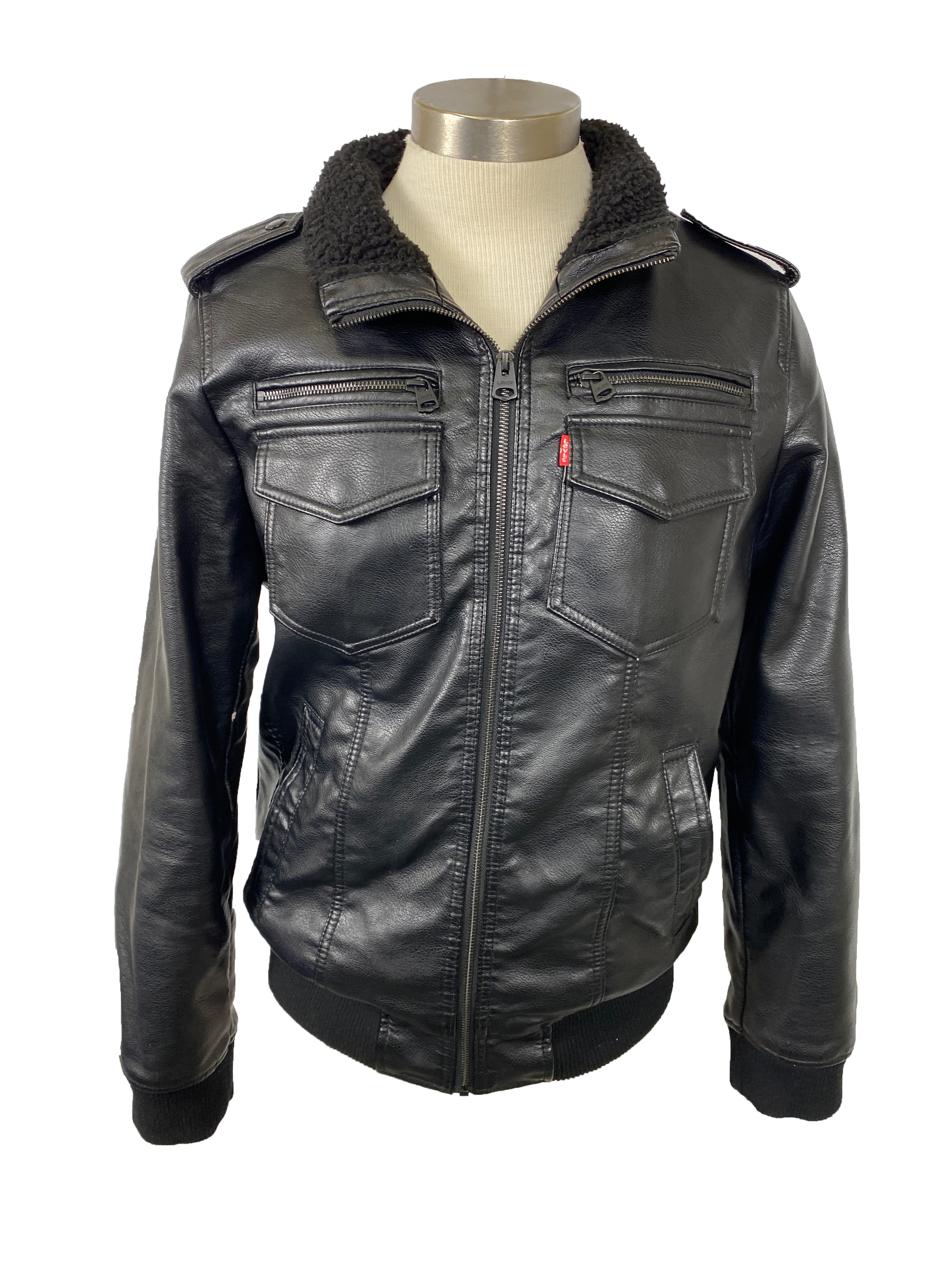 Black Levi Sherpa Lined Leather Jacket Men's Size S
