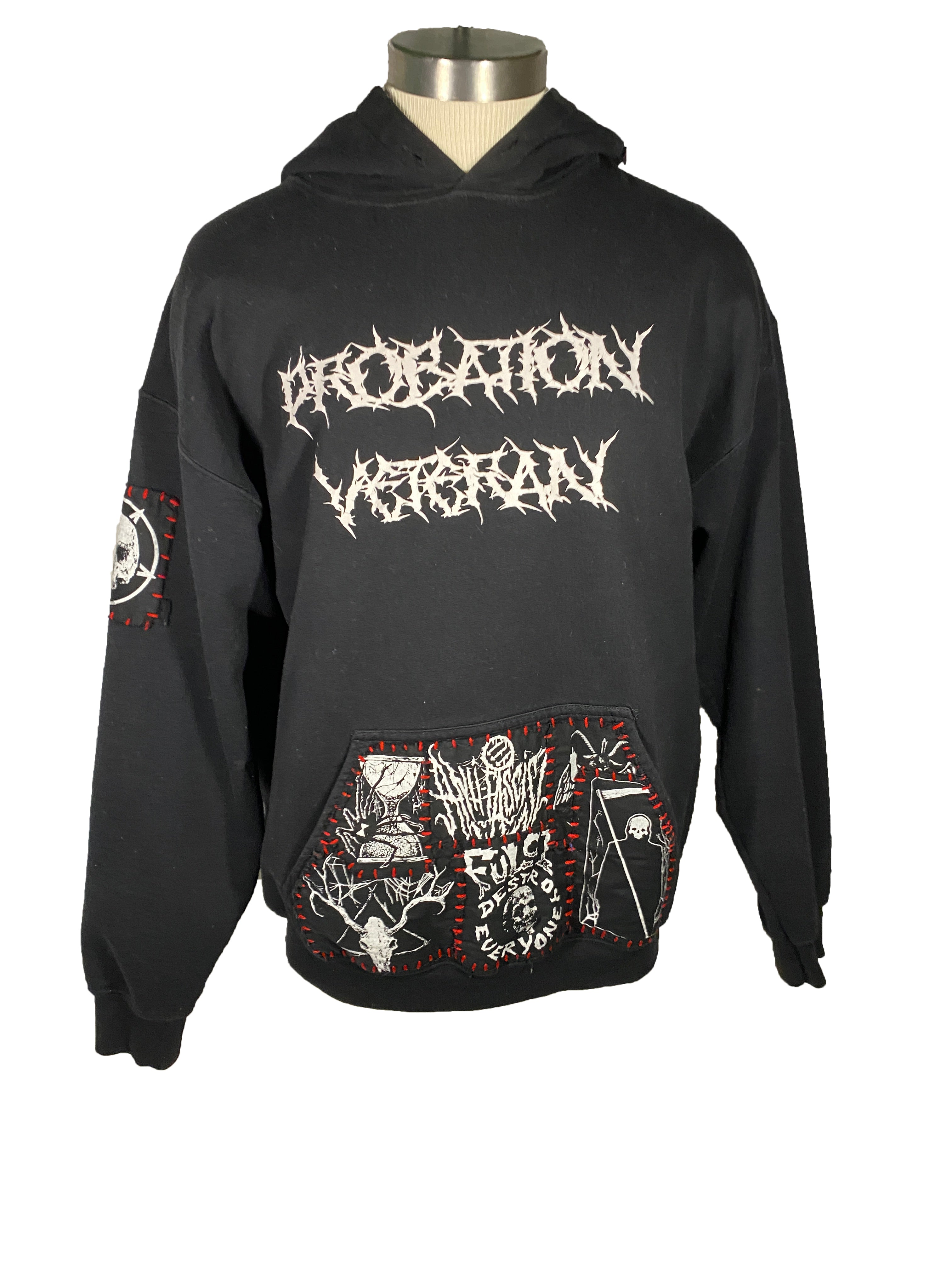 Black Probation Veteran 1 of 1 Patchwork Hoodie Men's Size L