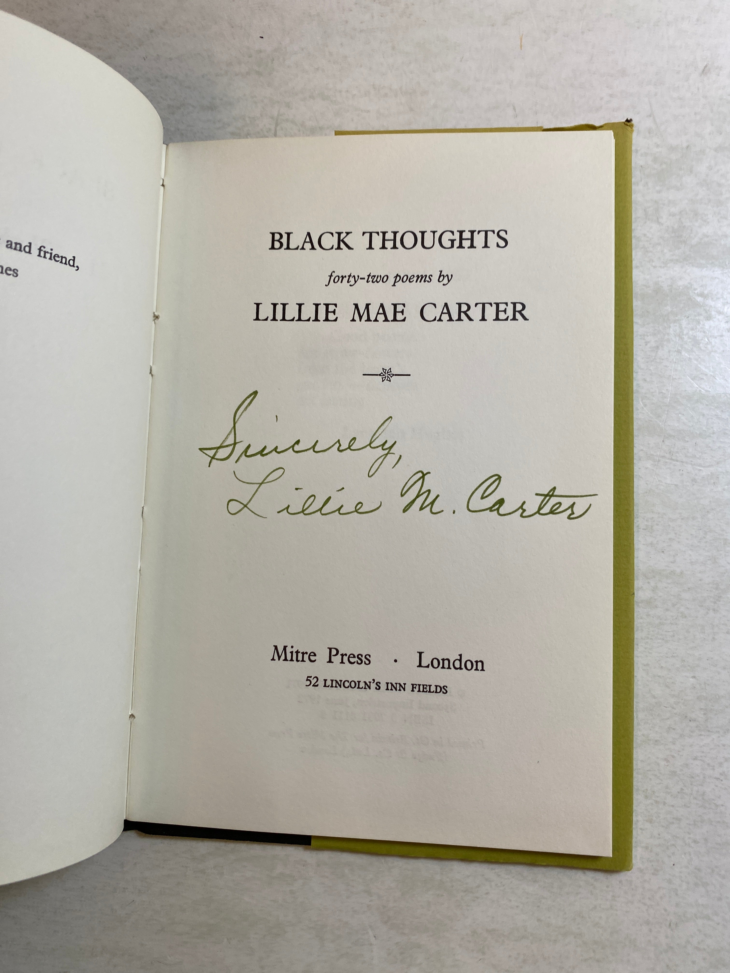 Black Thoughts Poetry Lillie Mae Carter 1972 *Signed*