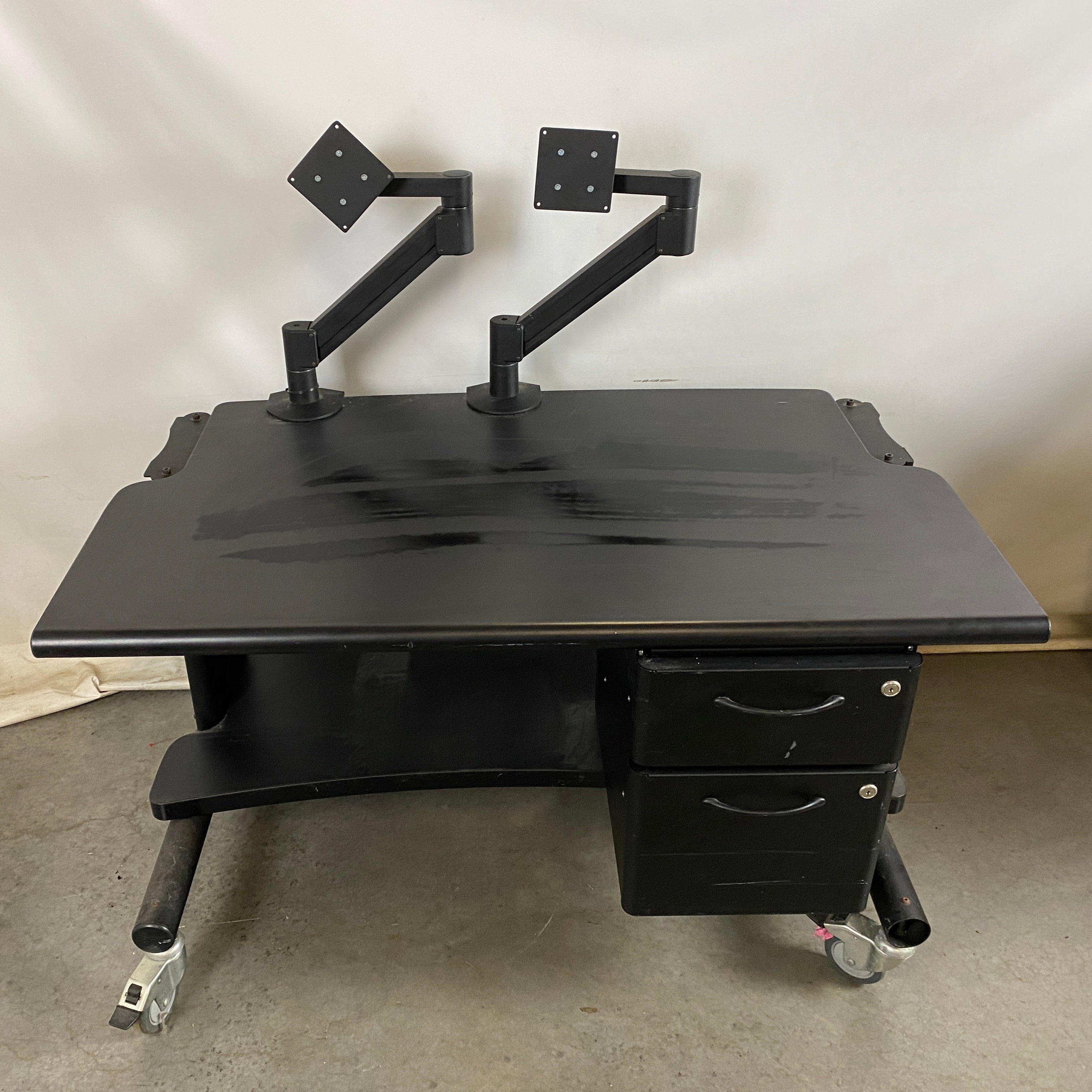 Black Wheeled Computer Desk w/ File Cabinet