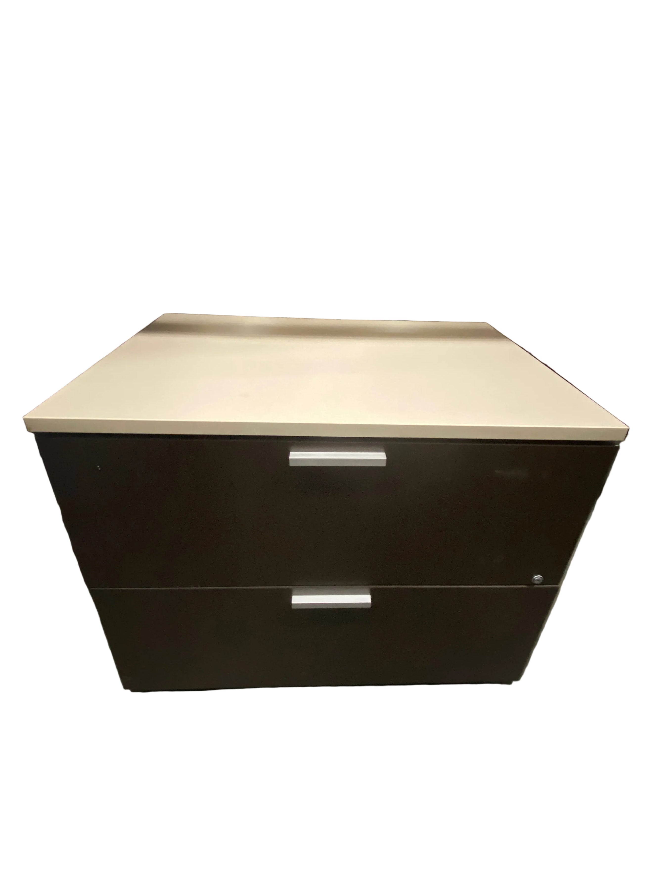 Black Wooden Office 2 Drawer Filing Cabinet With White Laminate Top