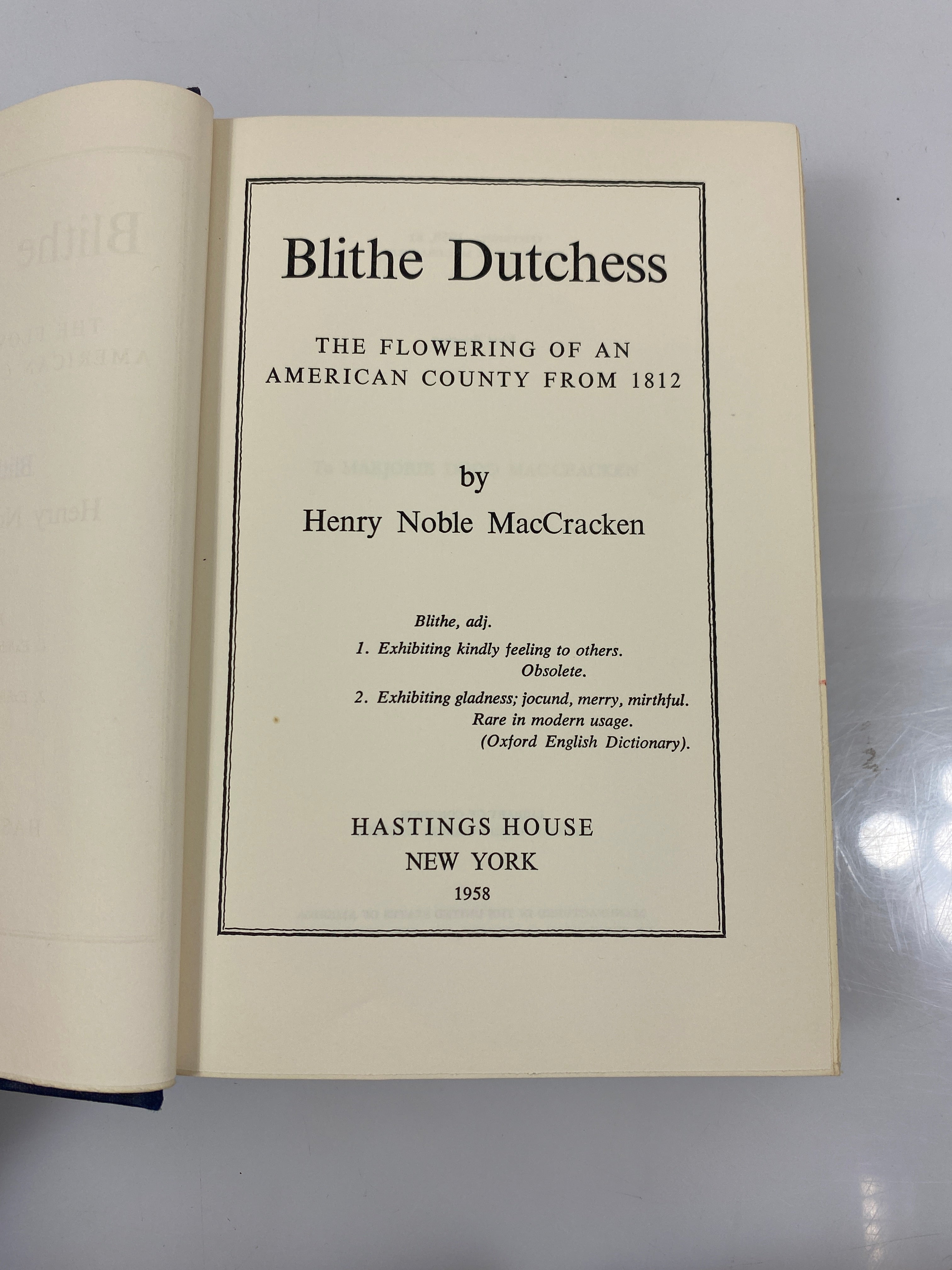 Blithe Dutchess by MacCracken 1958 HCDJ