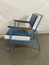 Blue and White Lounge Chair with Wood Armrest
