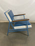 Blue and White Lounge Chair with Wood Armrest