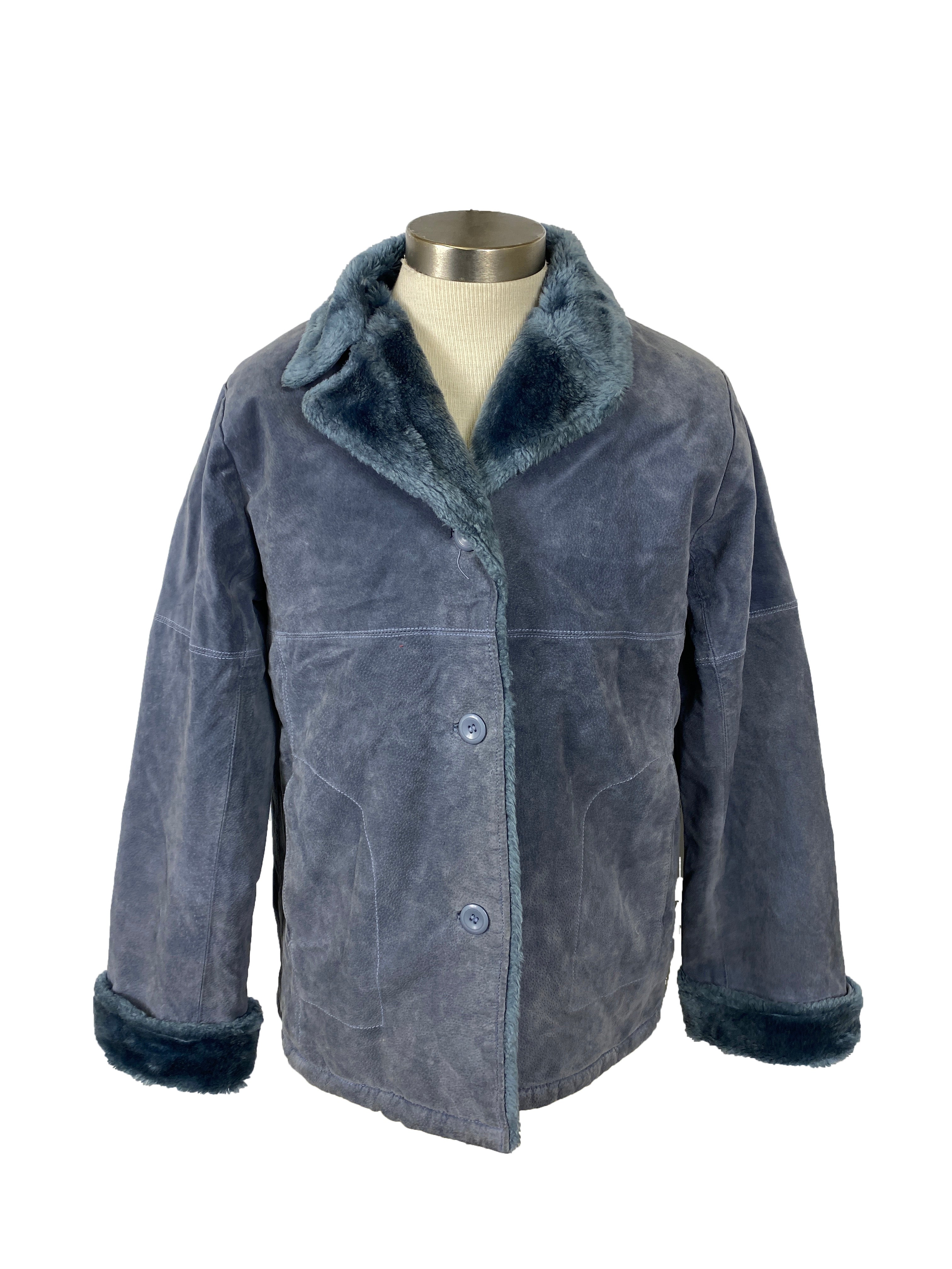 Blue Vintage Portage Original Lined Leather Coat Women's Size 12