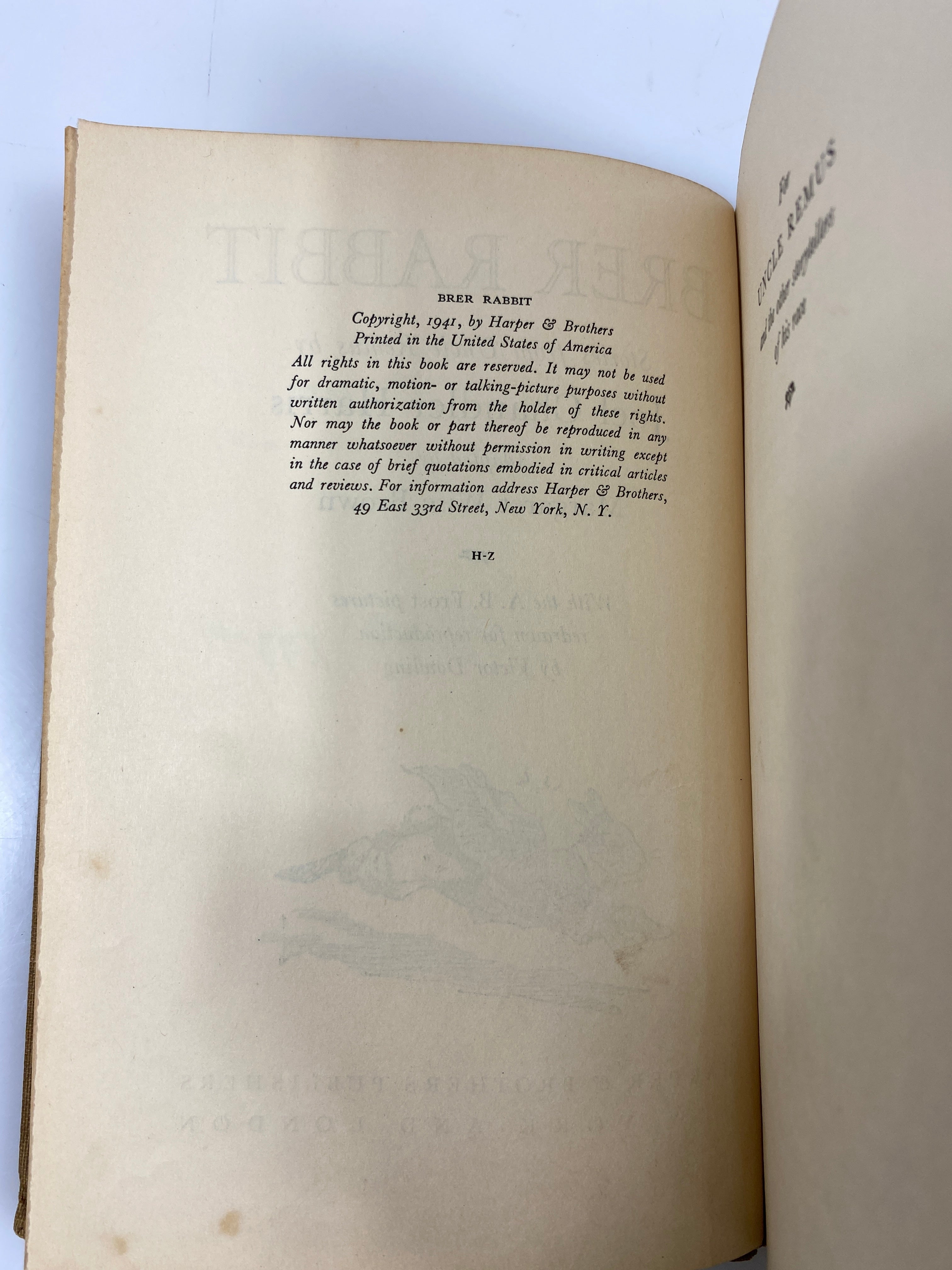 Brer Rabbit by Harris/Brown Harper & Brothers HC 1941