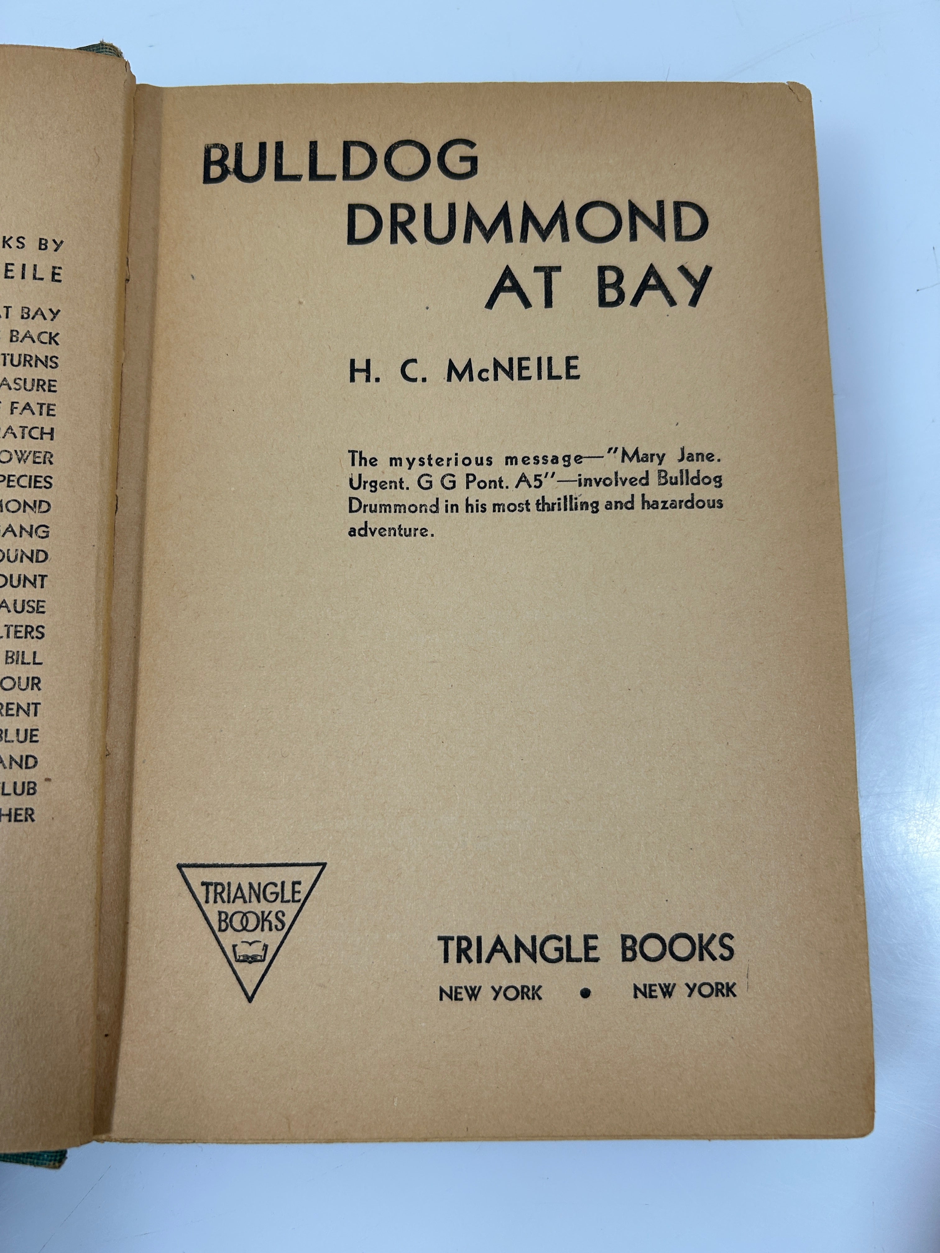 Bulldog Drummond at Bay H.C. McNeile Triangle Books 1935 HC