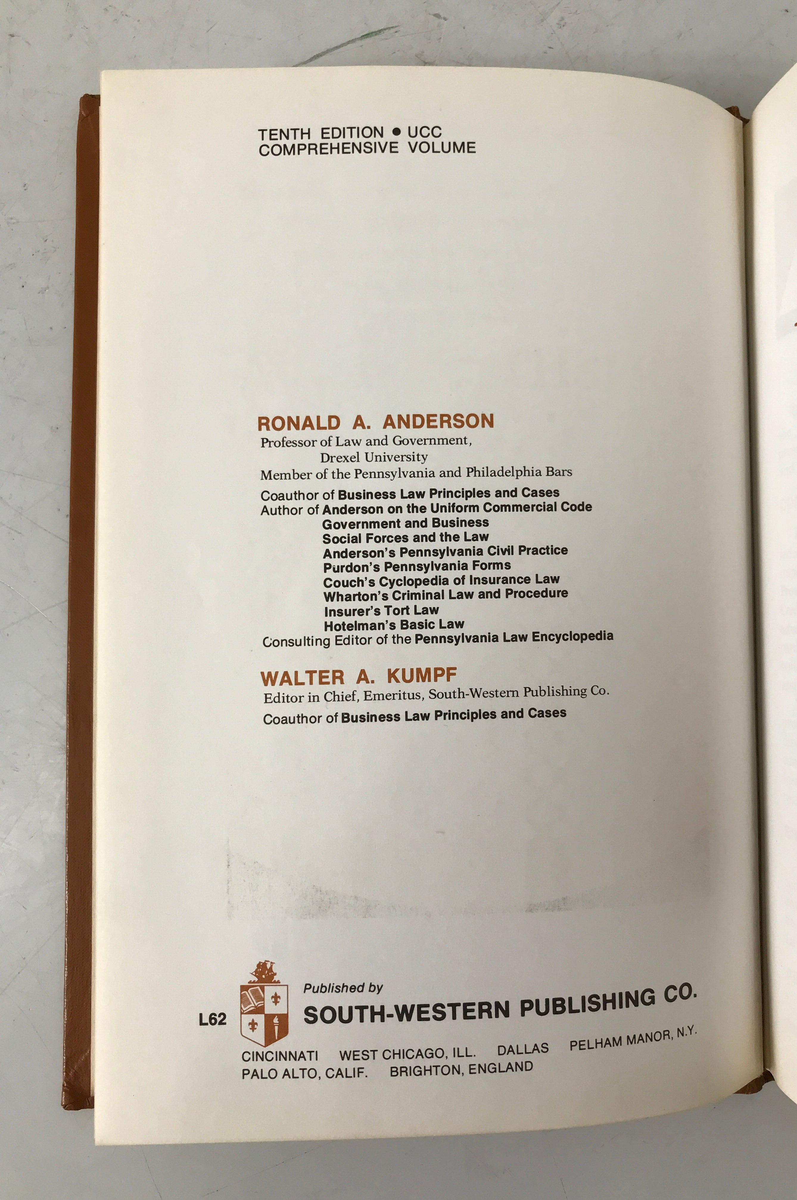 Business Law Anderson/Kumpf 10th Edition 1976 HC
