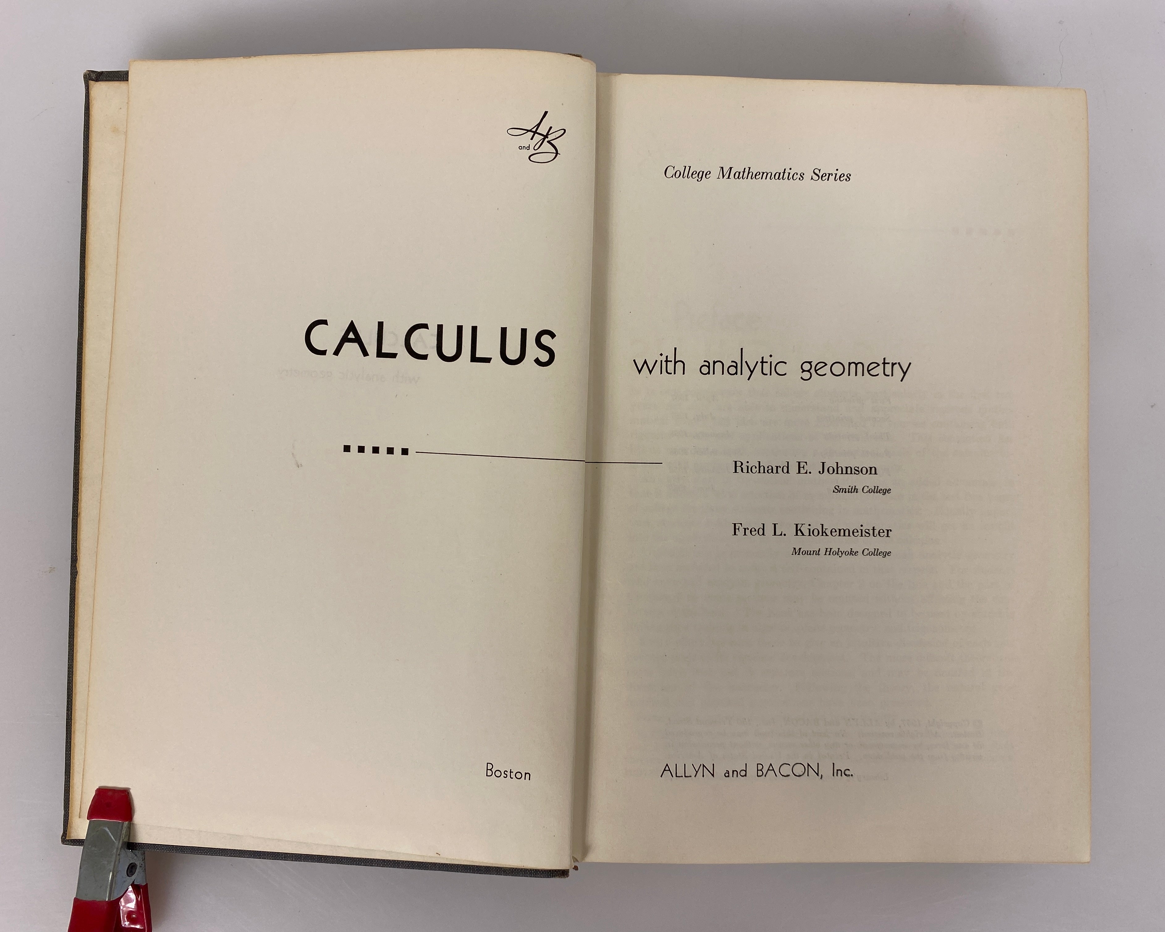 Calculus with Analytic Geometry Johnson/Kiokemeister 1959 6th Print HC