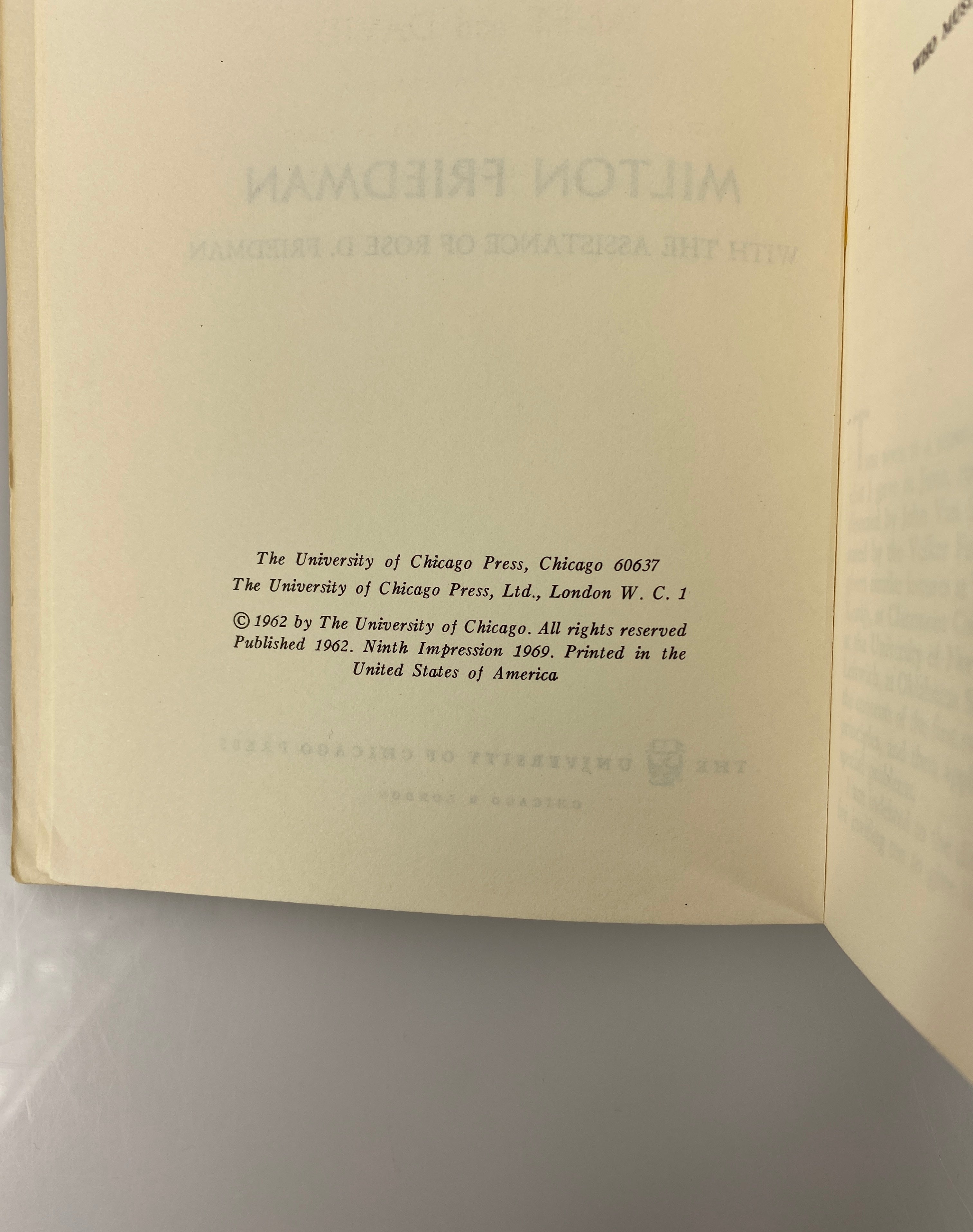 Capitalism & Freedom by Milton Friedman 1969 9th Impression SC
