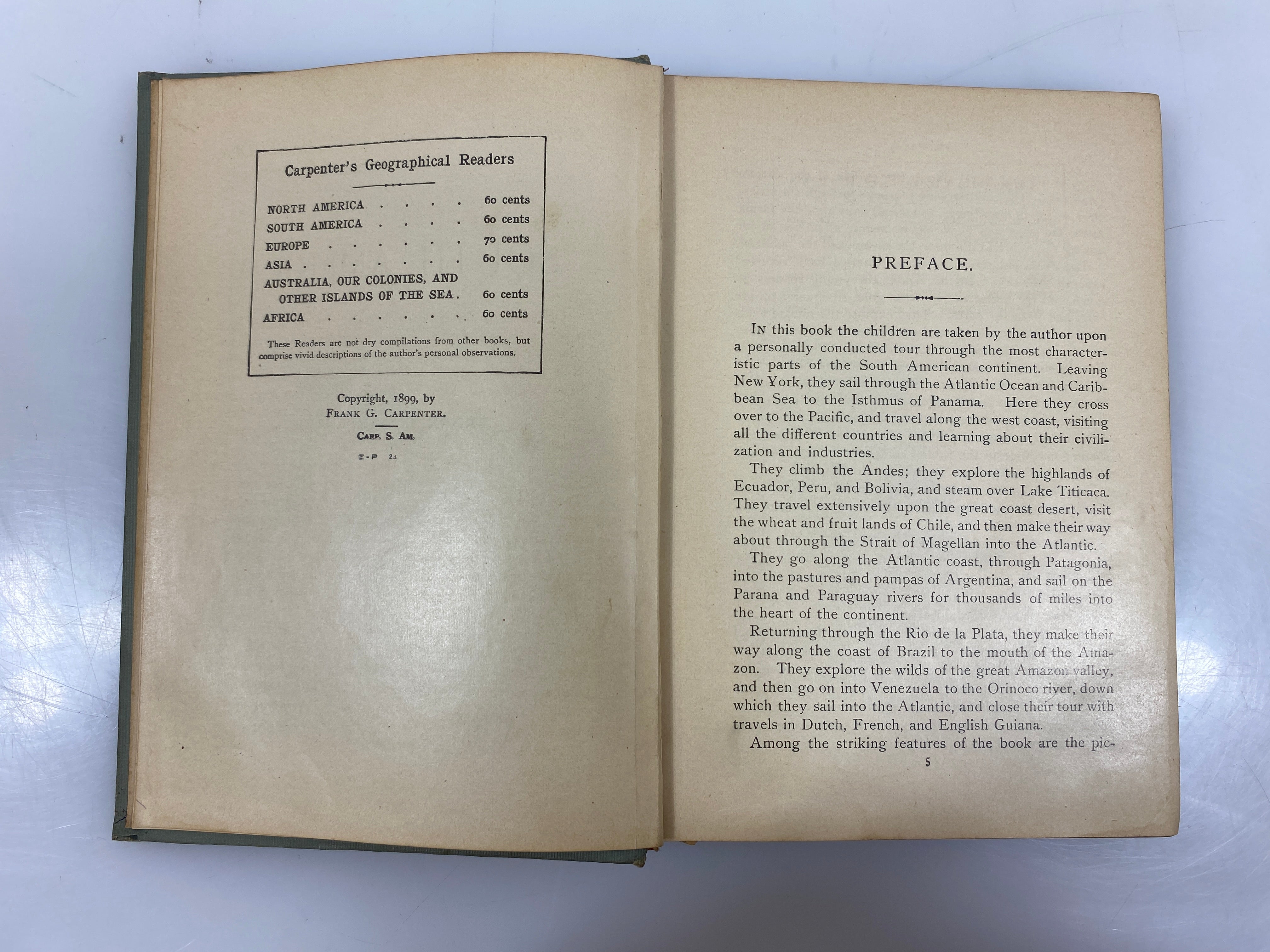 Carpenter's Geographical Reader: South America by Carpenter 1899 HC