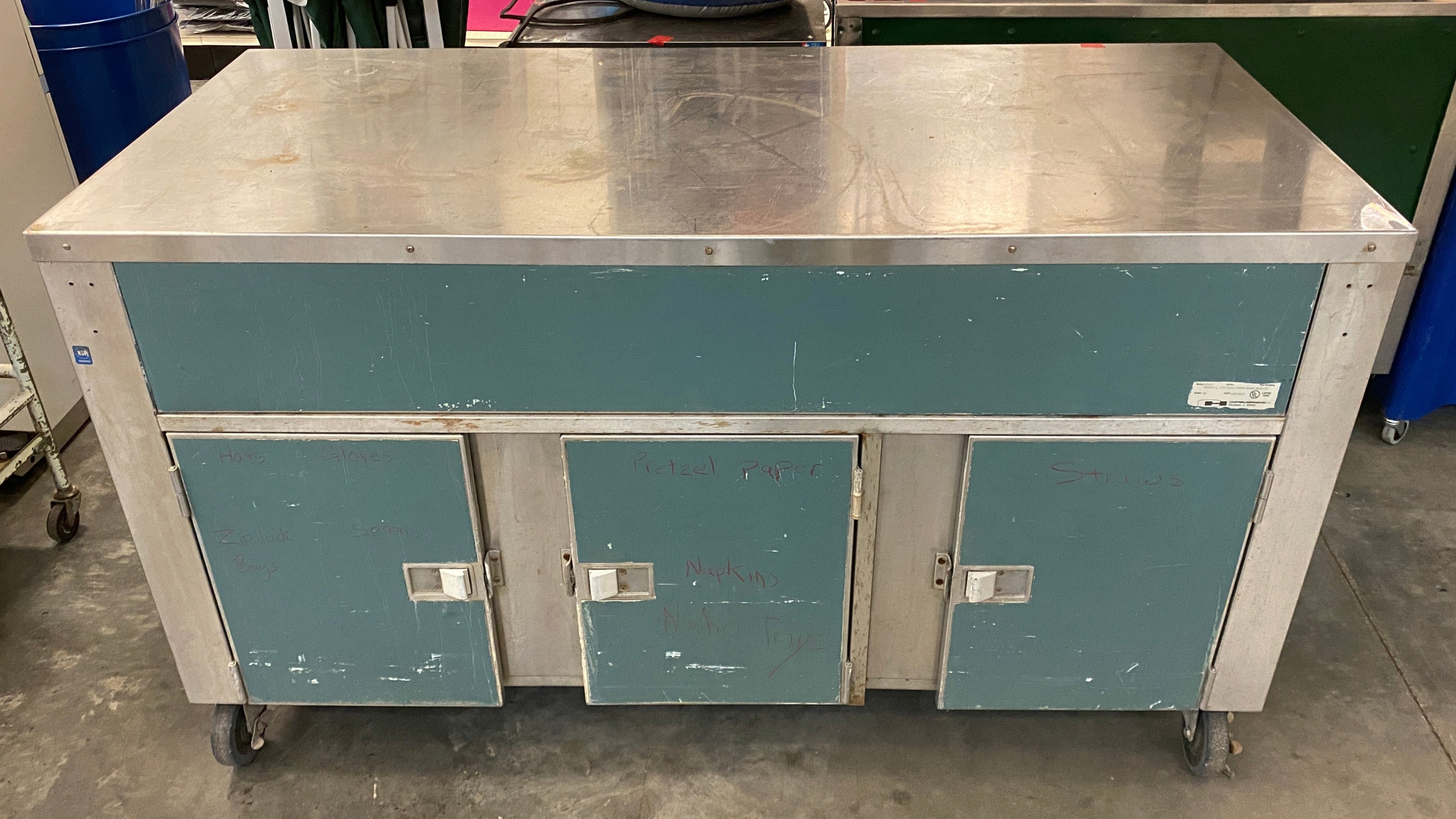 Carter-Hoffmann #CC60T-CB362D Wheeled Refrigerator Table w/ Storage