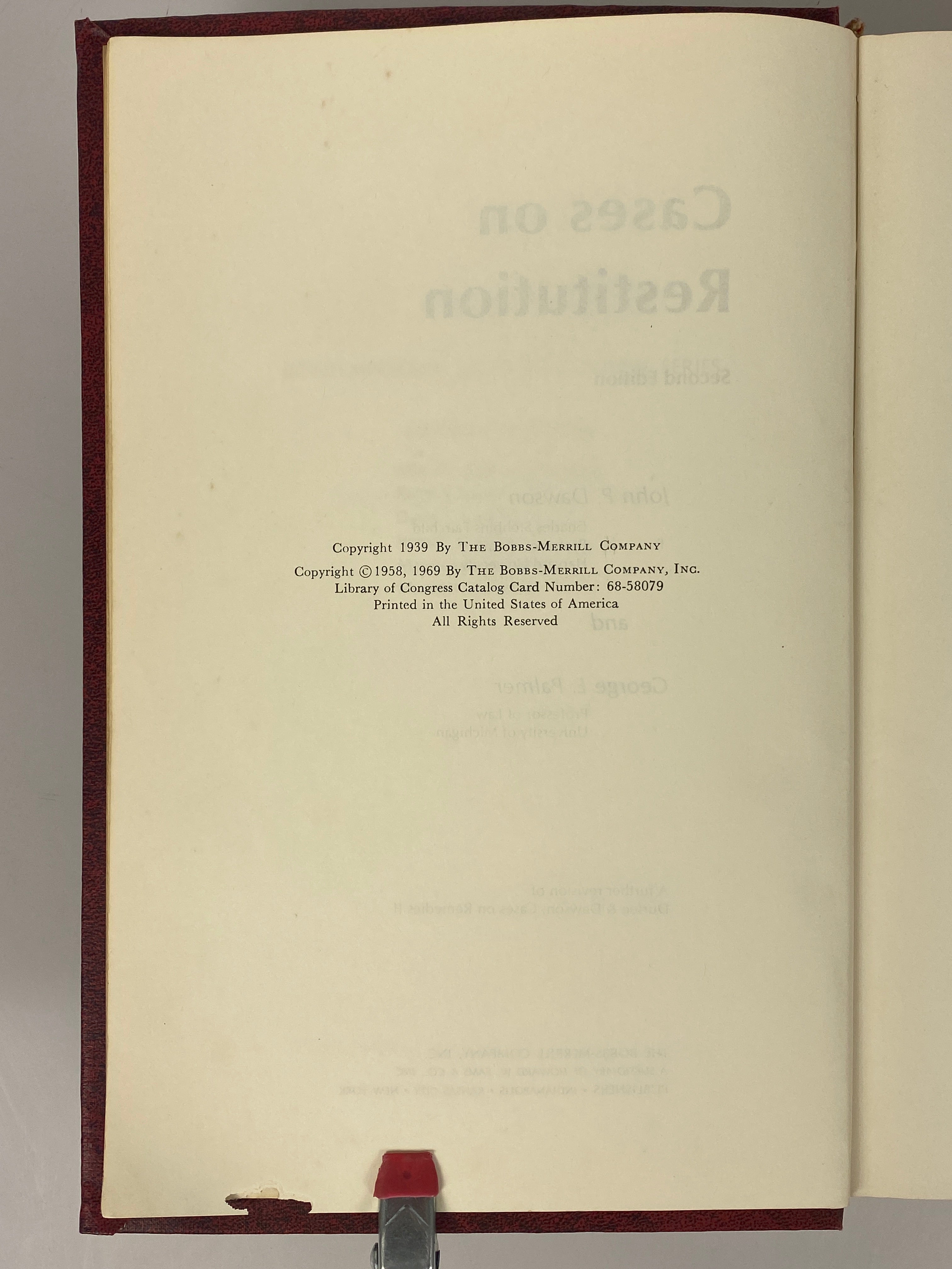 Cases on Restitution by Dawson and Palmer 1969 Vintage HC